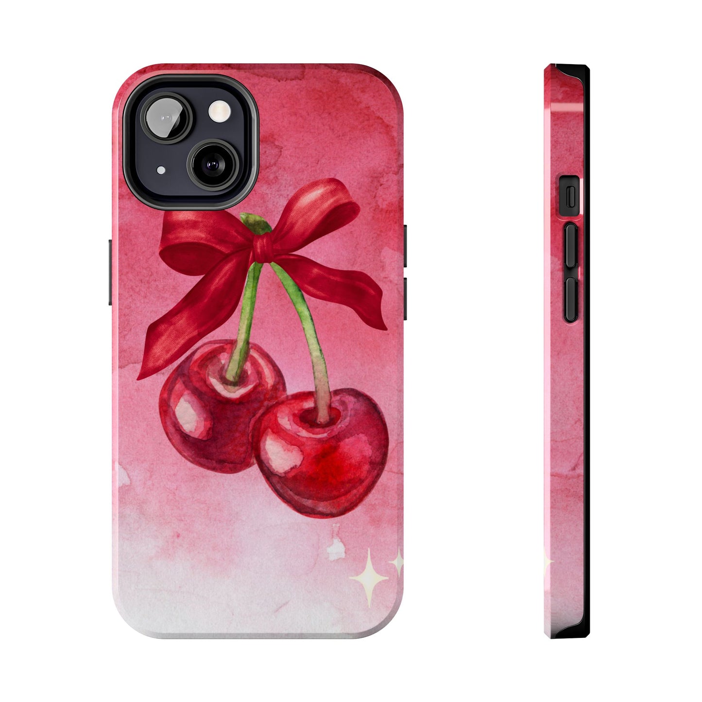 Red Watercolor Cherry and Bow Phone Case