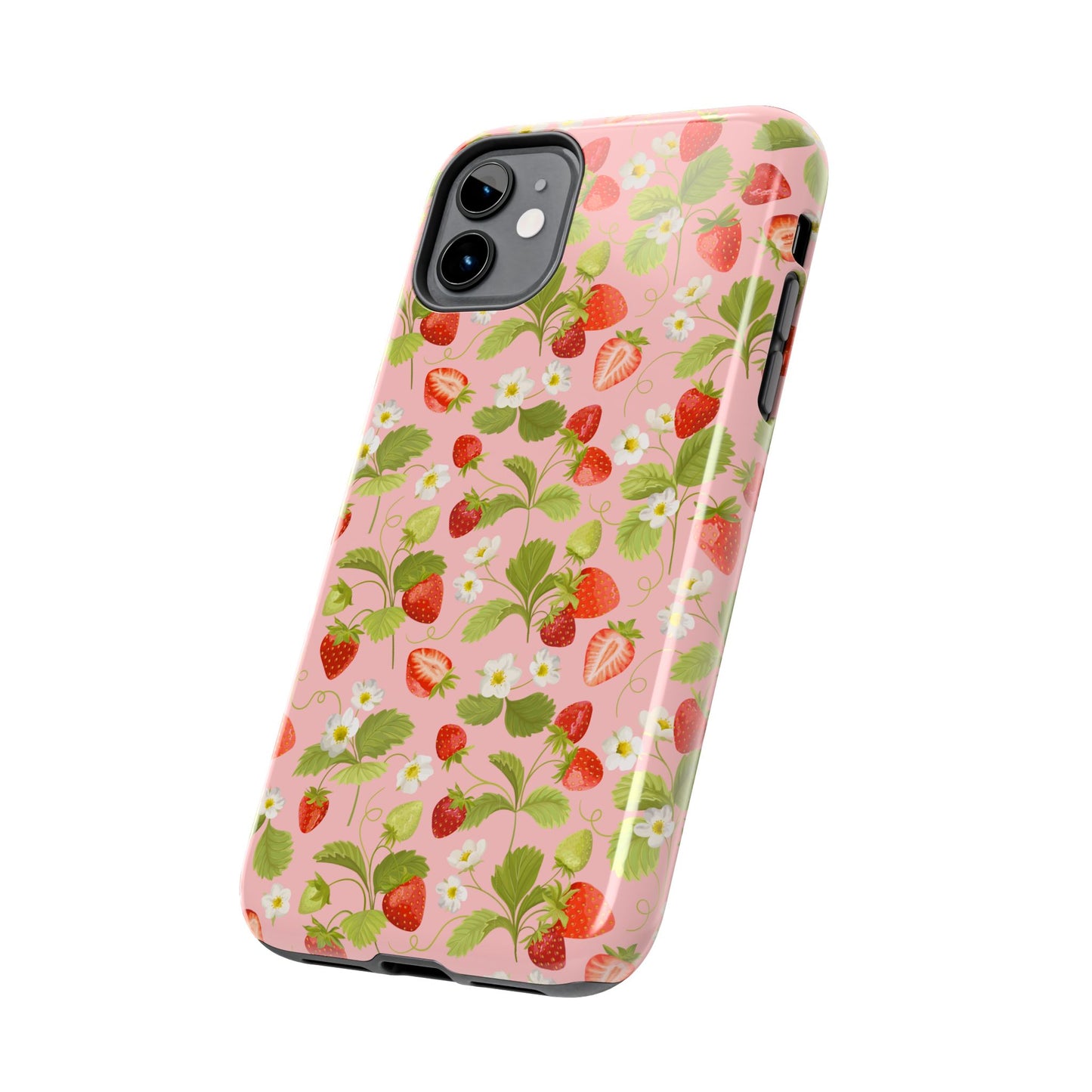 Strawberry Floral Tough Phone Case, Cute Phone Cover, Nature Lovers Gift, Summer Vibe, Durable Phone Protector, Trendy Tech Accessory