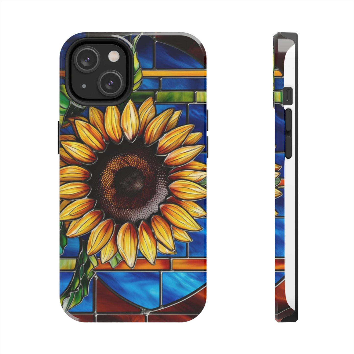 Vibrant Sunflower Tough Phone Case with Stained Glass Effect - Durable & Stylish Protection