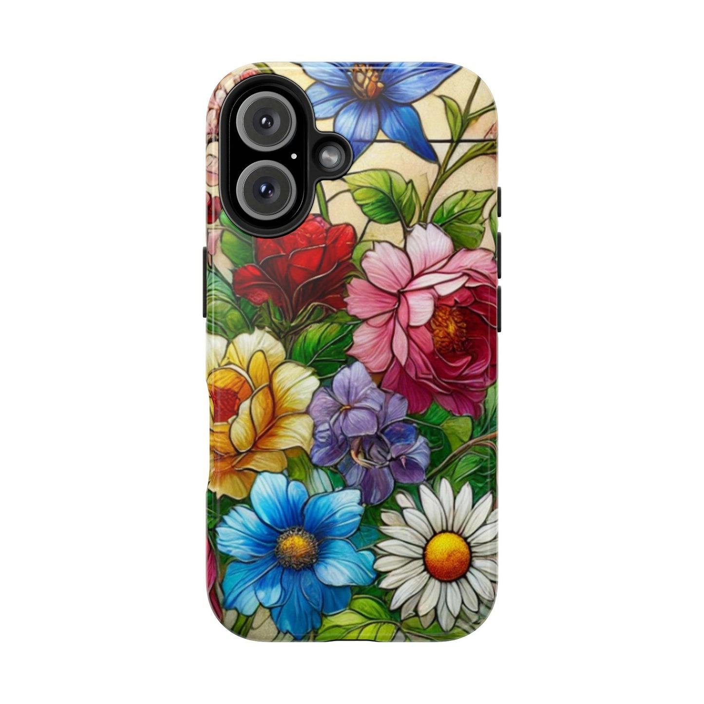 Colorful Floral Stained Glass Look Tough Phone Case - Durable Protection with Vibrant Flower Design