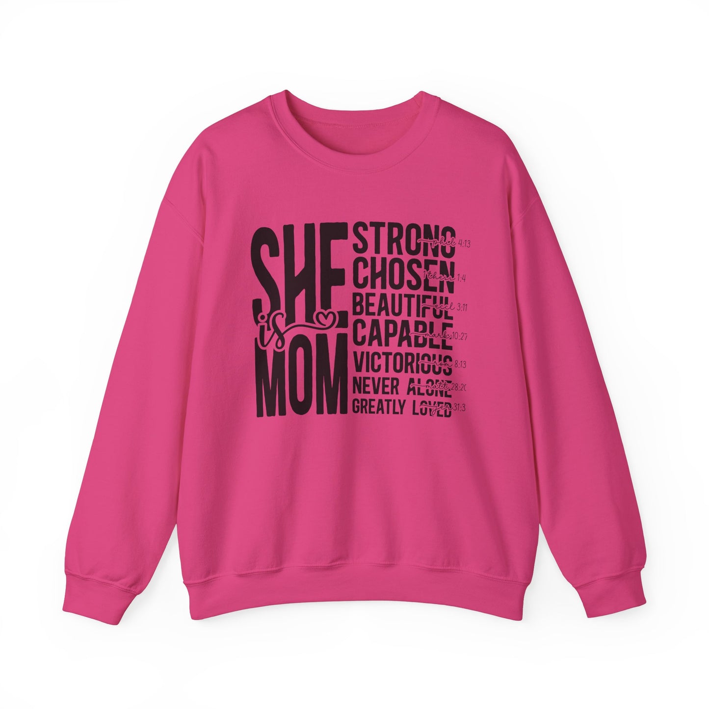 Inspirational Mom Crewneck Sweatshirt - Strong, Chosen, Capable Design