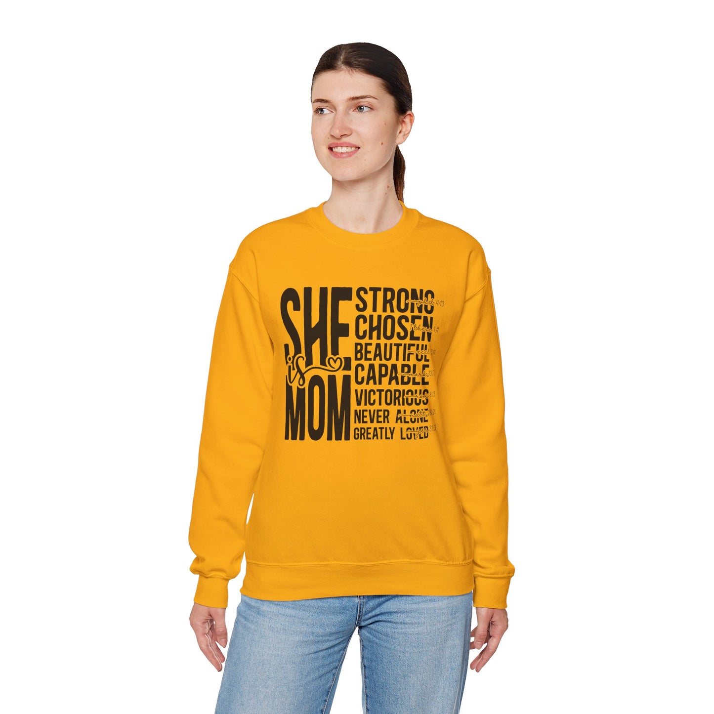 Inspirational Mom Crewneck Sweatshirt - Strong, Chosen, Capable Design