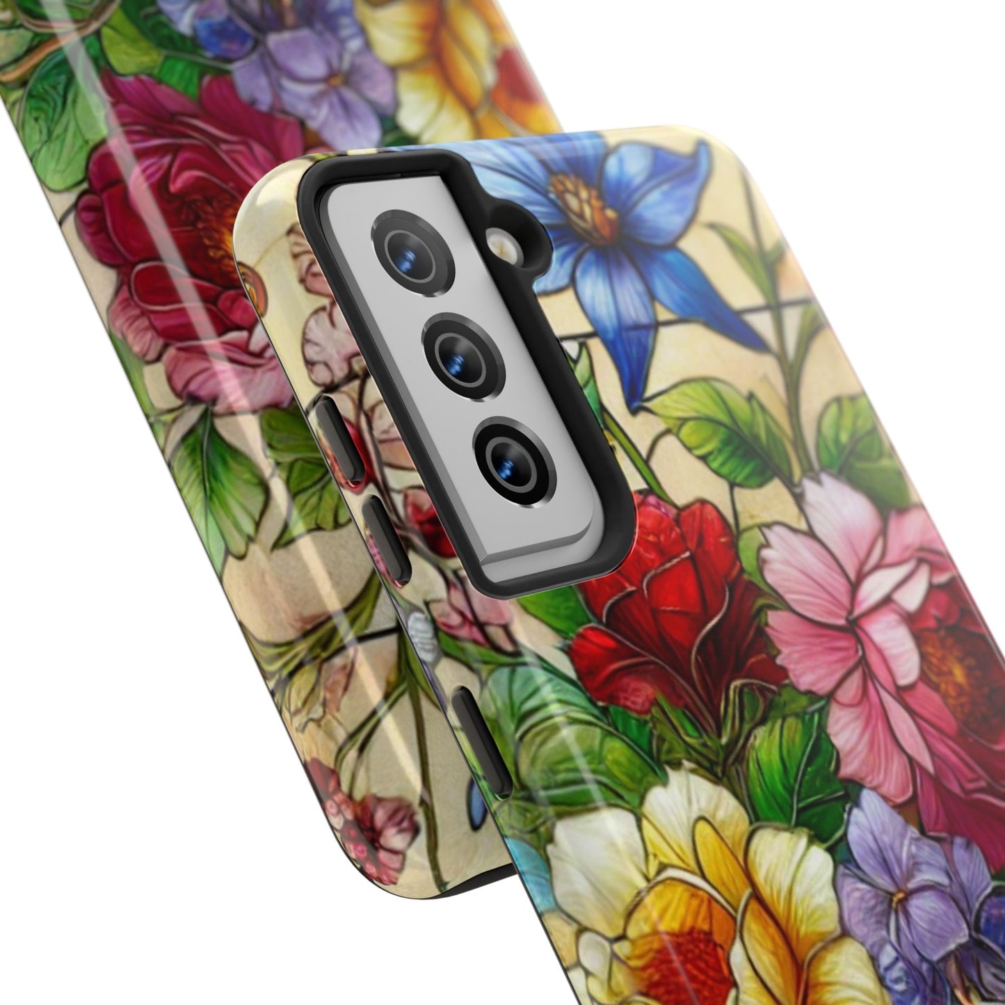 Colorful Floral Stained Glass Look Tough Phone Case - Durable Protection with Vibrant Flower Design