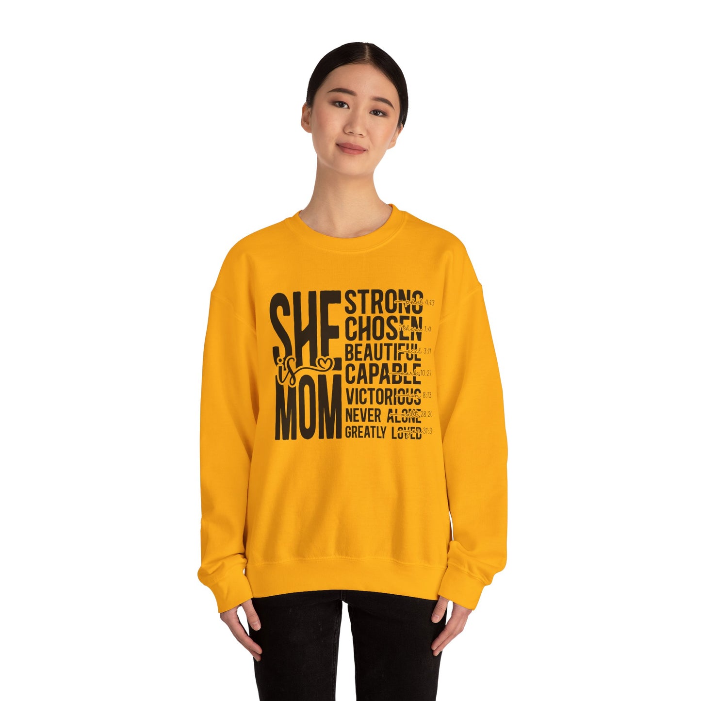 Inspirational Mom Crewneck Sweatshirt - Strong, Chosen, Capable Design