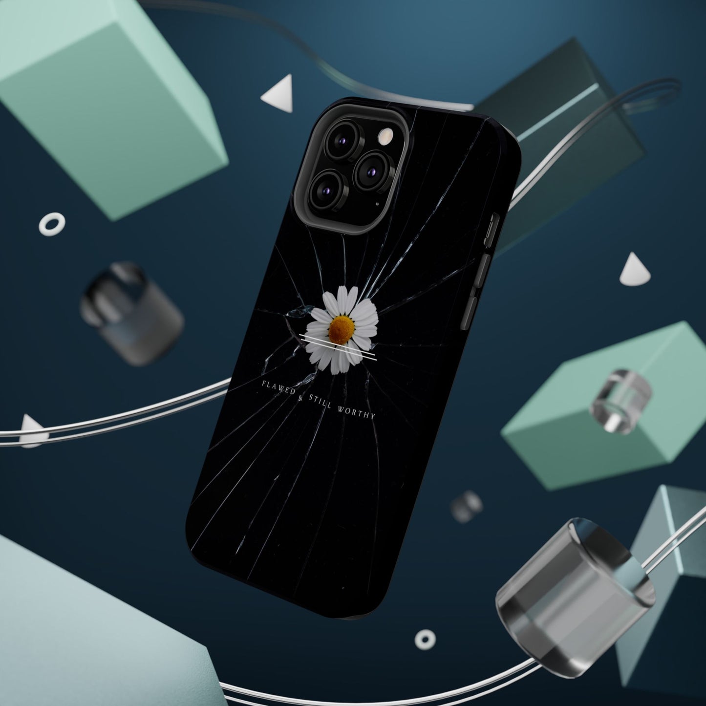 Flawed But Still Worthy Phone Case - Tough Cases, Inspirational Gift, Floral Design, Self-Love