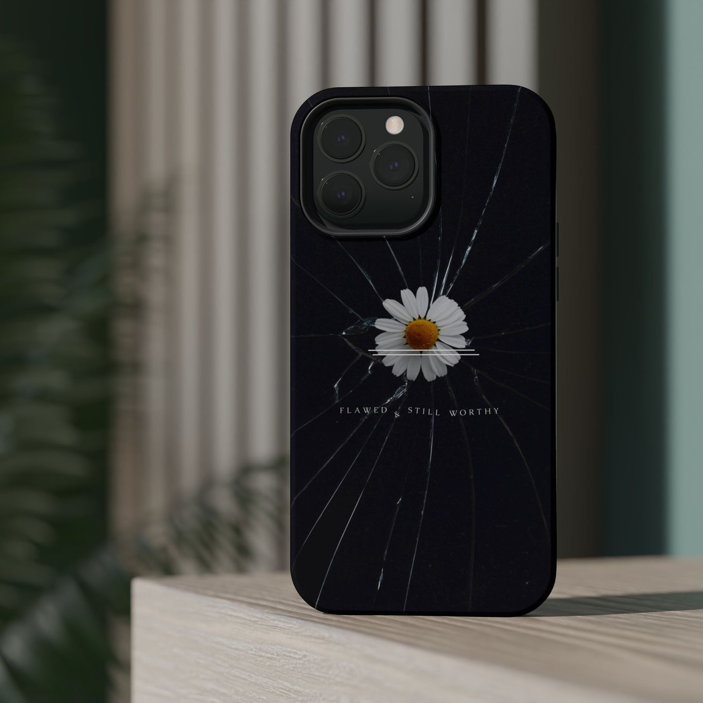 Flawed But Still Worthy Phone Case - Tough Cases, Inspirational Gift, Floral Design, Self-Love