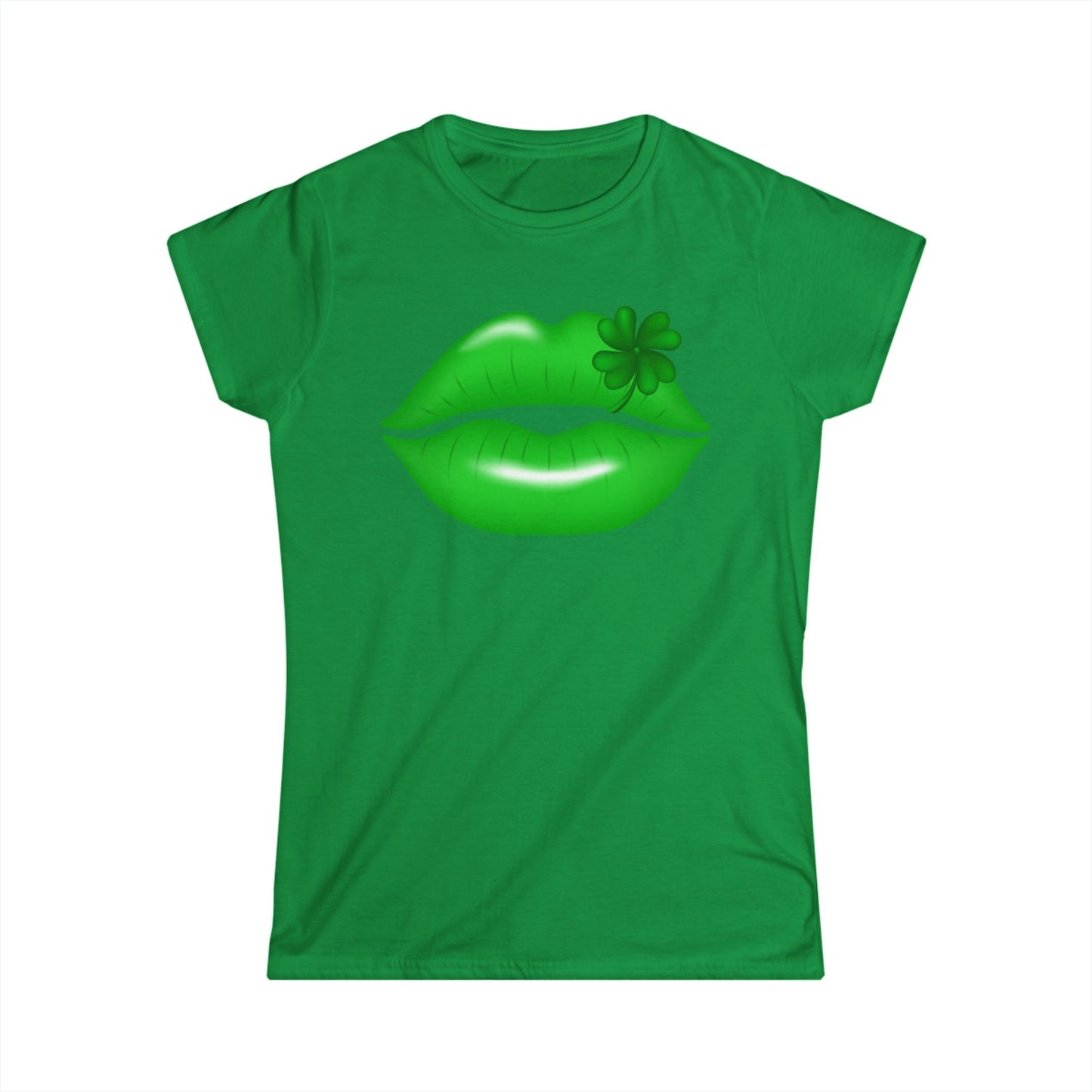 Happy St. Patrick's Day Women's Softstyle Tee - Green Kiss Lips Design