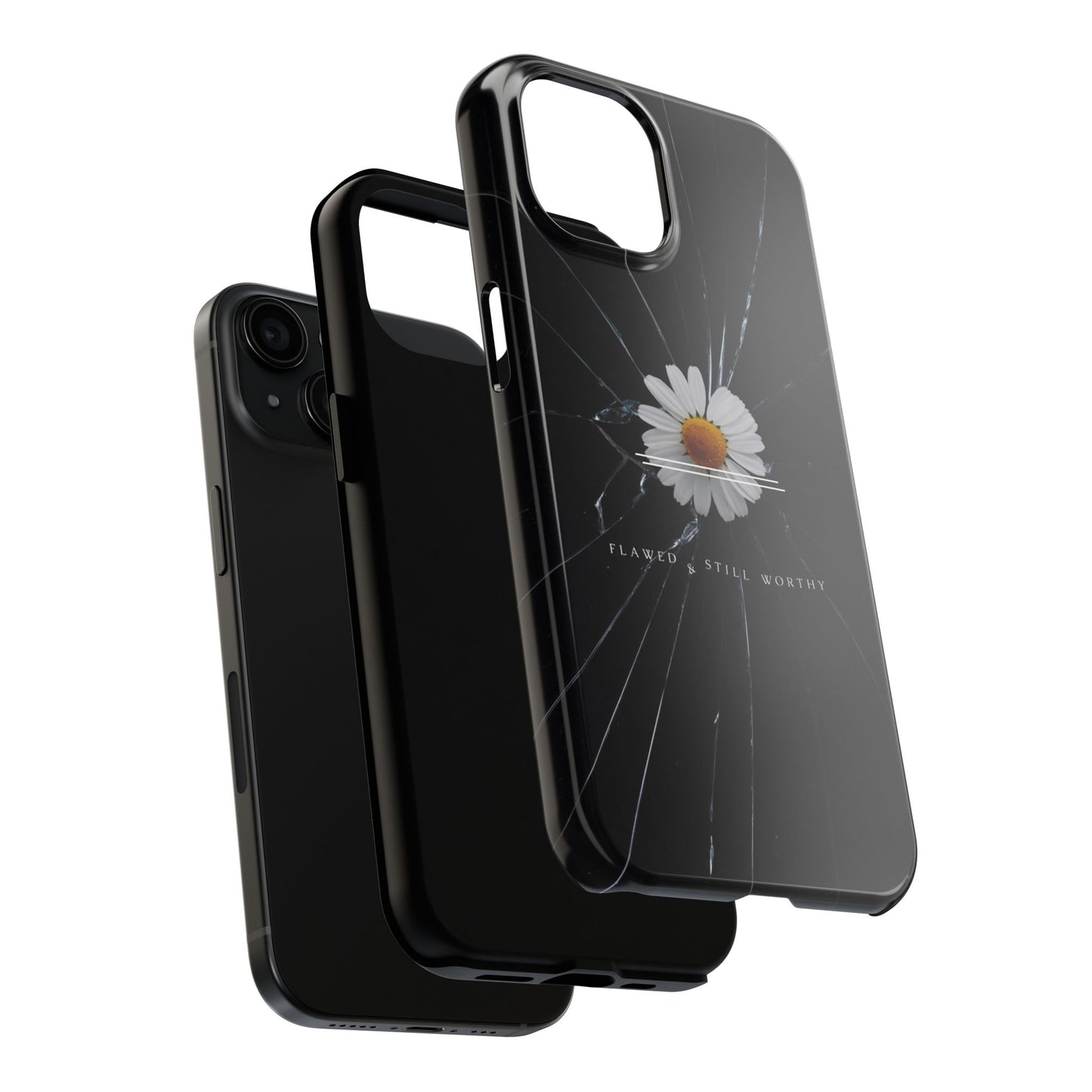 Flawed But Still Worthy Phone Case - Tough Cases, Inspirational Gift, Floral Design, Self-Love