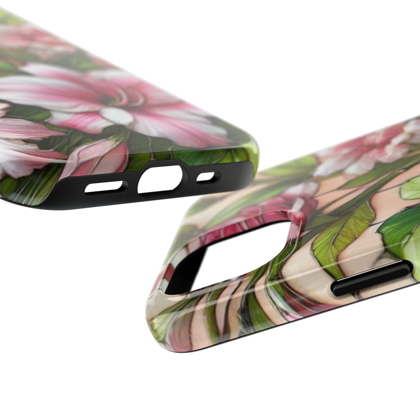 Floral Tough Phone Case - Durable Protection with Tropical Hibiscus Pink and Green Design