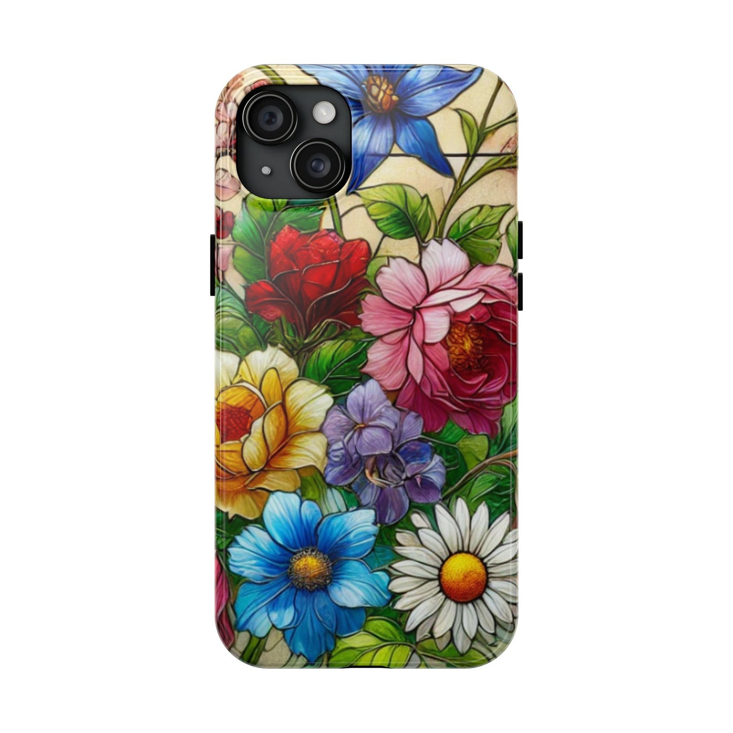 Colorful Floral Stained Glass Look Tough Phone Case - Durable Protection with Vibrant Flower Design