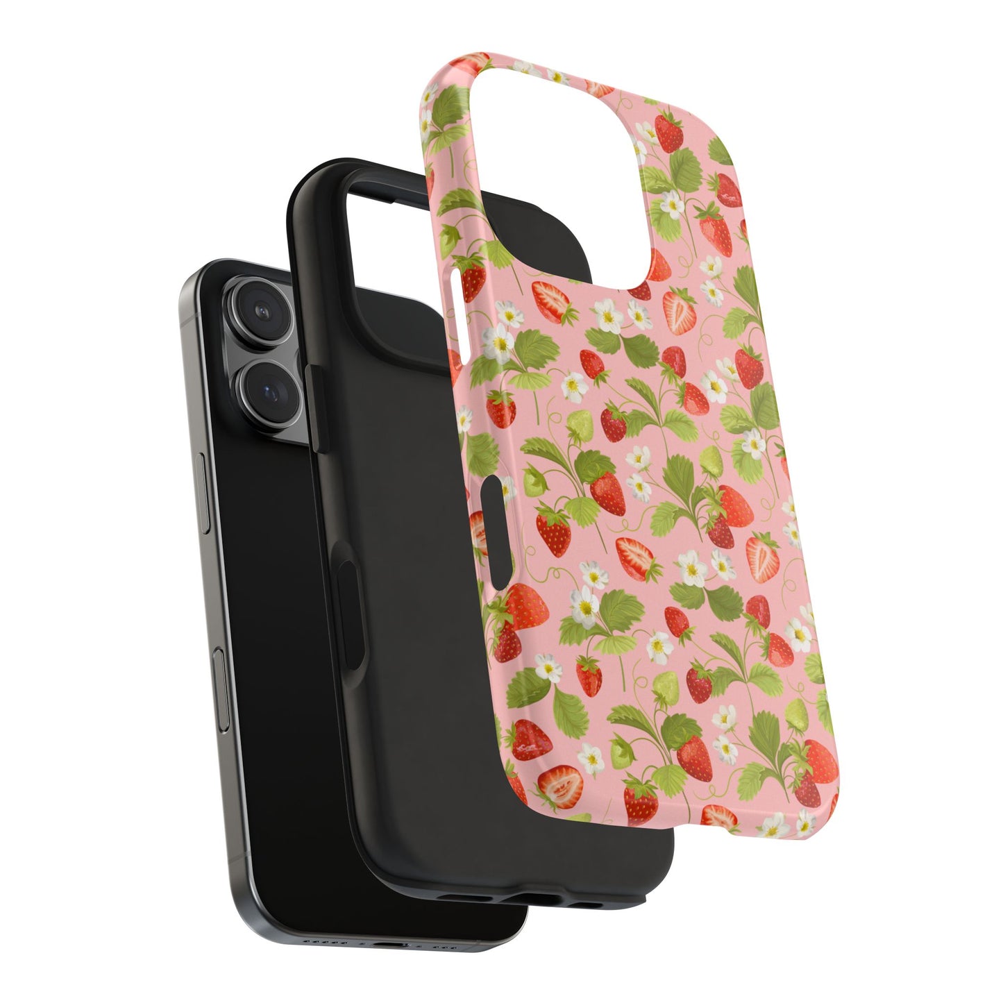 Strawberry Floral Tough Phone Case, Cute Phone Cover, Nature Lovers Gift, Summer Vibe, Durable Phone Protector, Trendy Tech Accessory