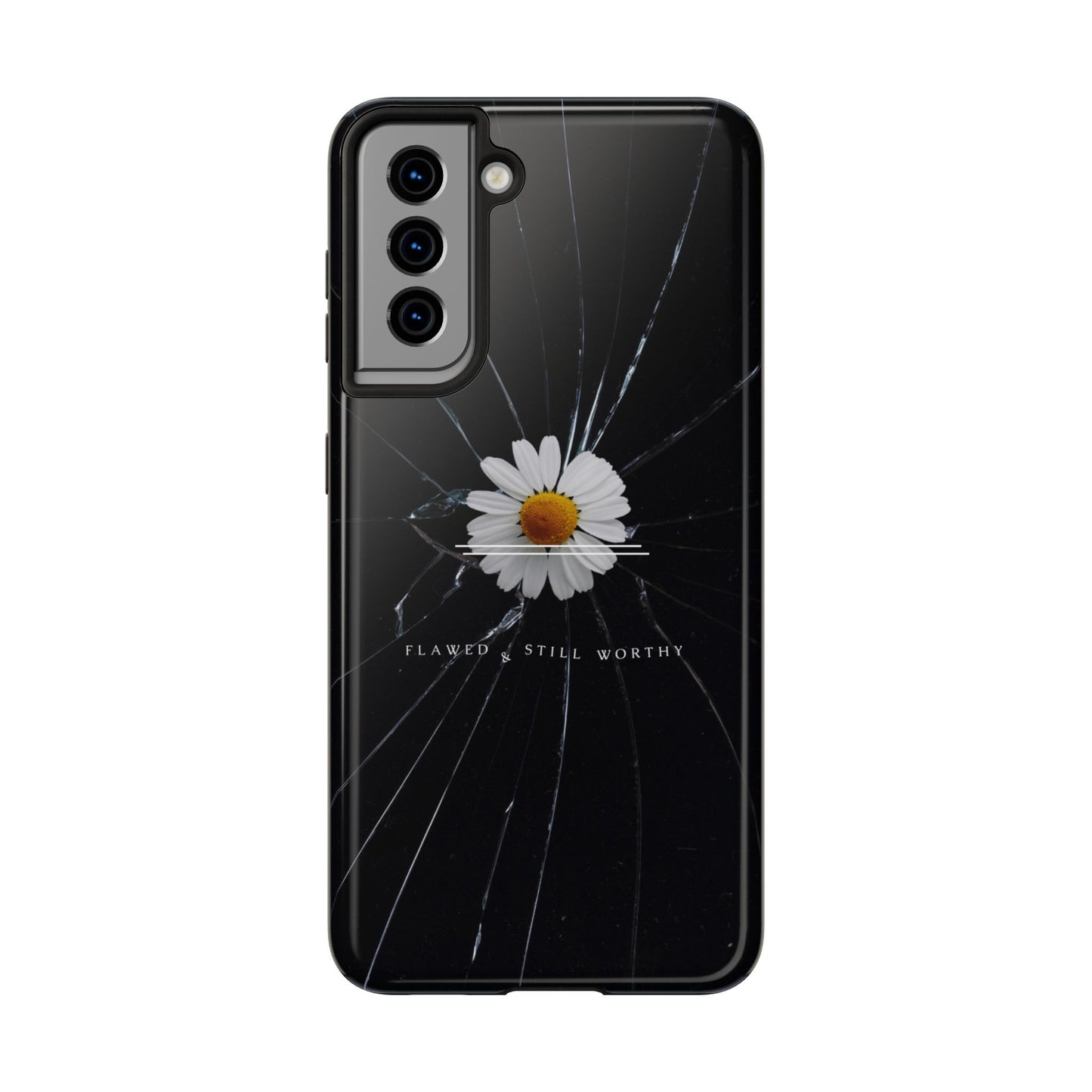 Flawed But Still Worthy Phone Case - Tough Cases, Inspirational Gift, Floral Design, Self-Love