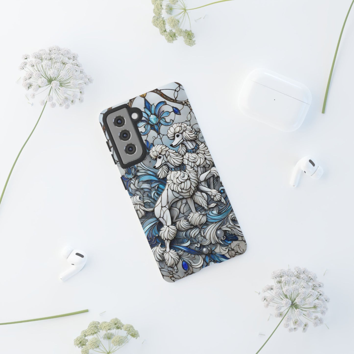 Phone Case - Elegant Blue and White Poodle Art for Samsung Phone