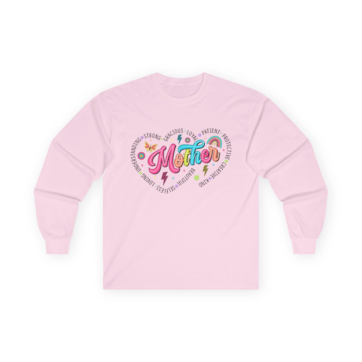Colorful Mother Heart Words Silhouette Love Long Sleeve Tee