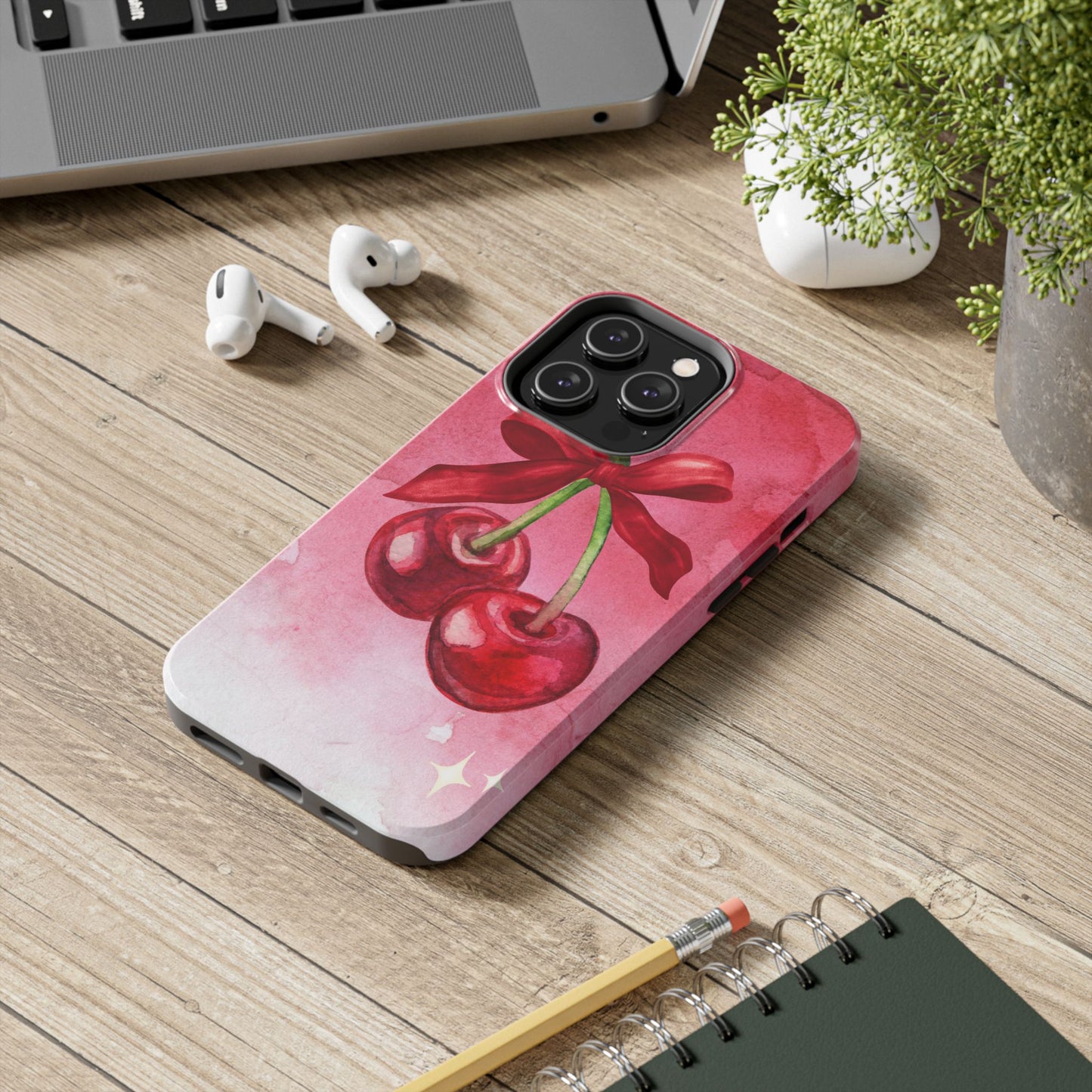 Red Watercolor Cherry and Bow Phone Case