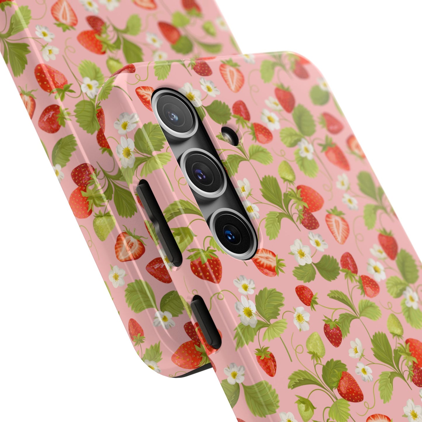 Strawberry Floral Tough Phone Case, Cute Phone Cover, Nature Lovers Gift, Summer Vibe, Durable Phone Protector, Trendy Tech Accessory