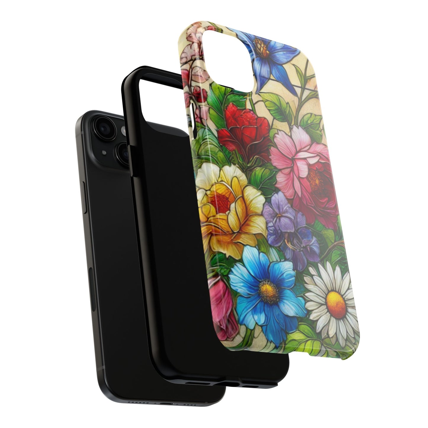 Colorful Floral Stained Glass Look Tough Phone Case - Durable Protection with Vibrant Flower Design