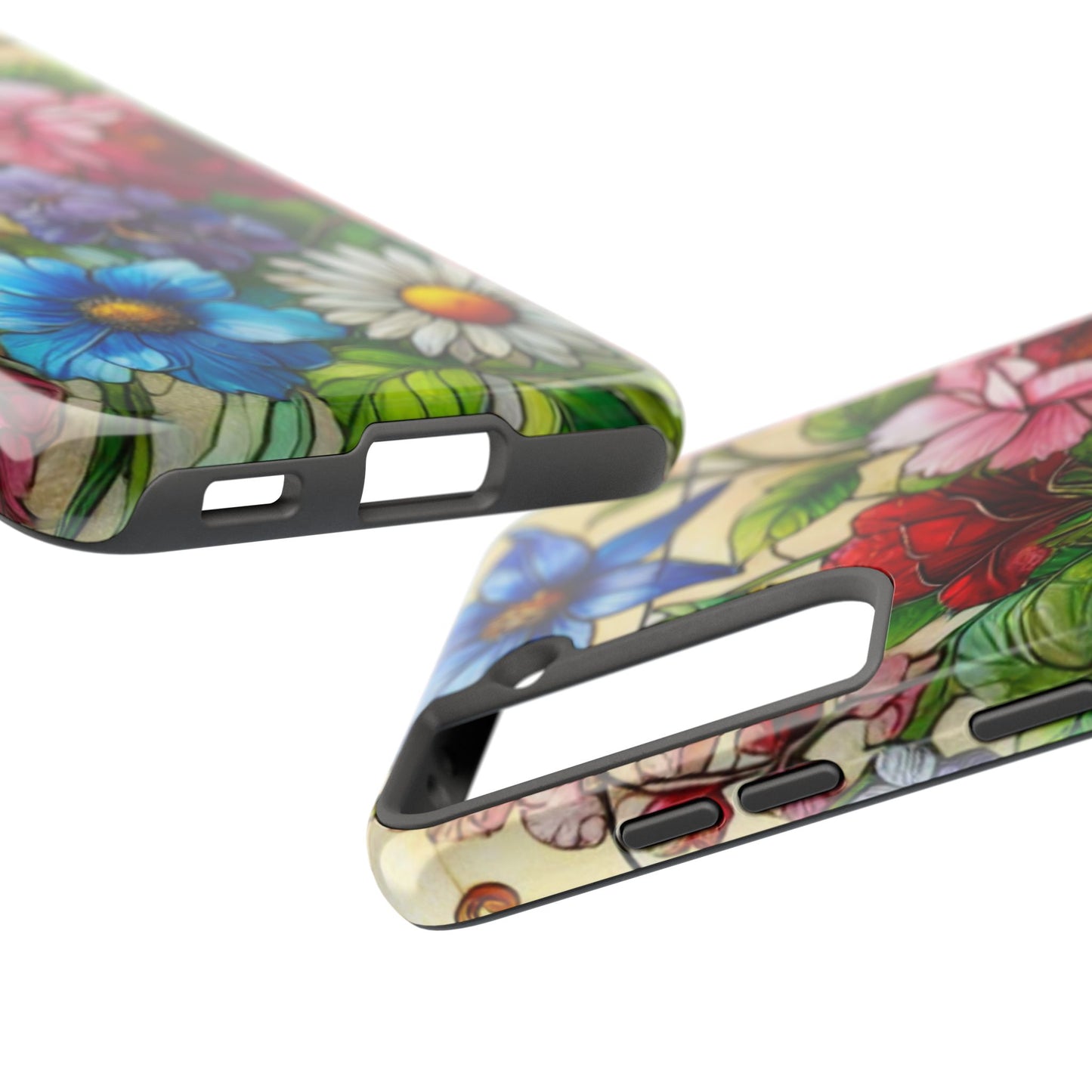 Colorful Floral Stained Glass Look Tough Phone Case - Durable Protection with Vibrant Flower Design
