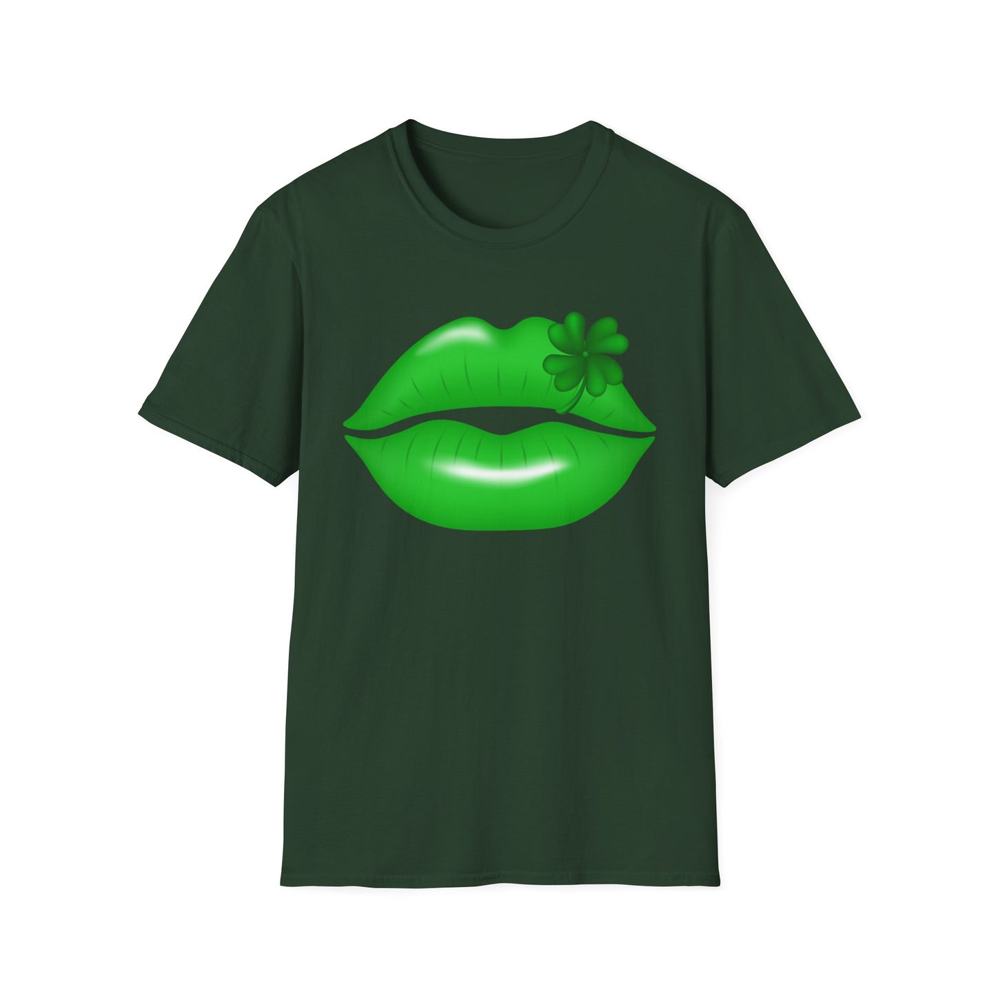 Luck of the Irish Unisex Softstyle T-Shirt - Green Kiss & Shamrock Design