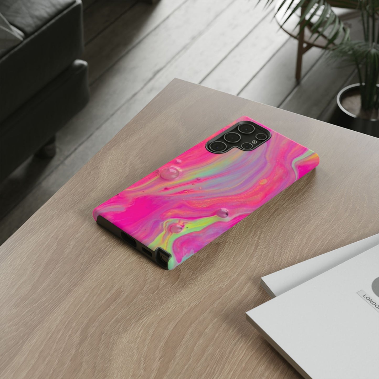Pink Trendy Futuristic Tough Phone Case with Colorful Abstract Design for Samsung