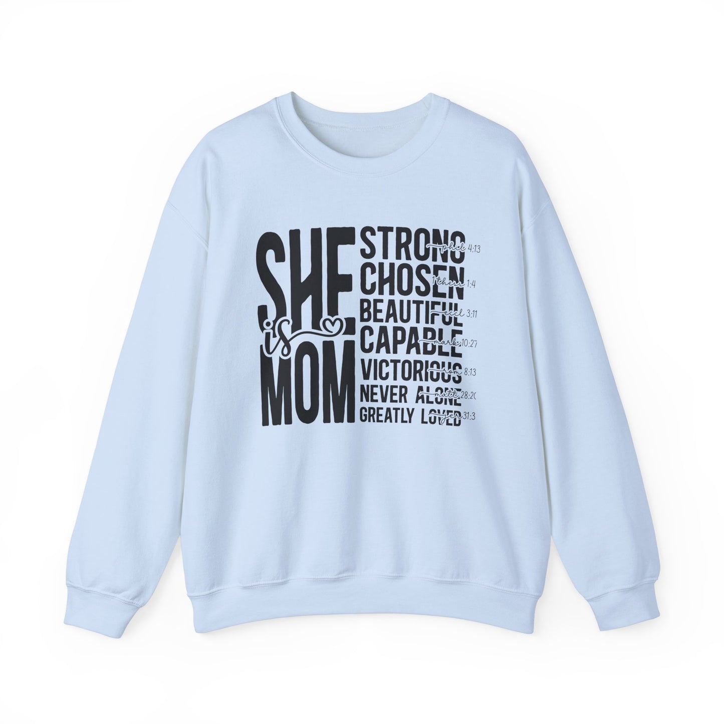 Inspirational Mom Crewneck Sweatshirt - Strong, Chosen, Capable Design