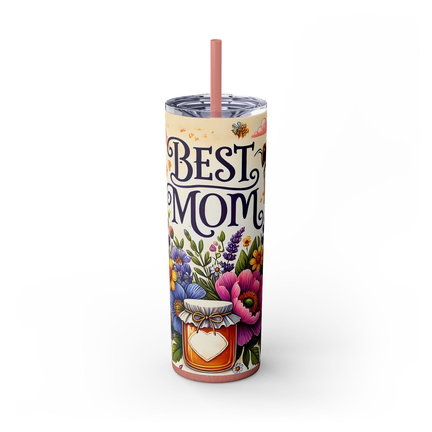 Best Mom Floral Skinny Tumbler with Straw – 20oz Insulated Drinkware for Mother's Day
