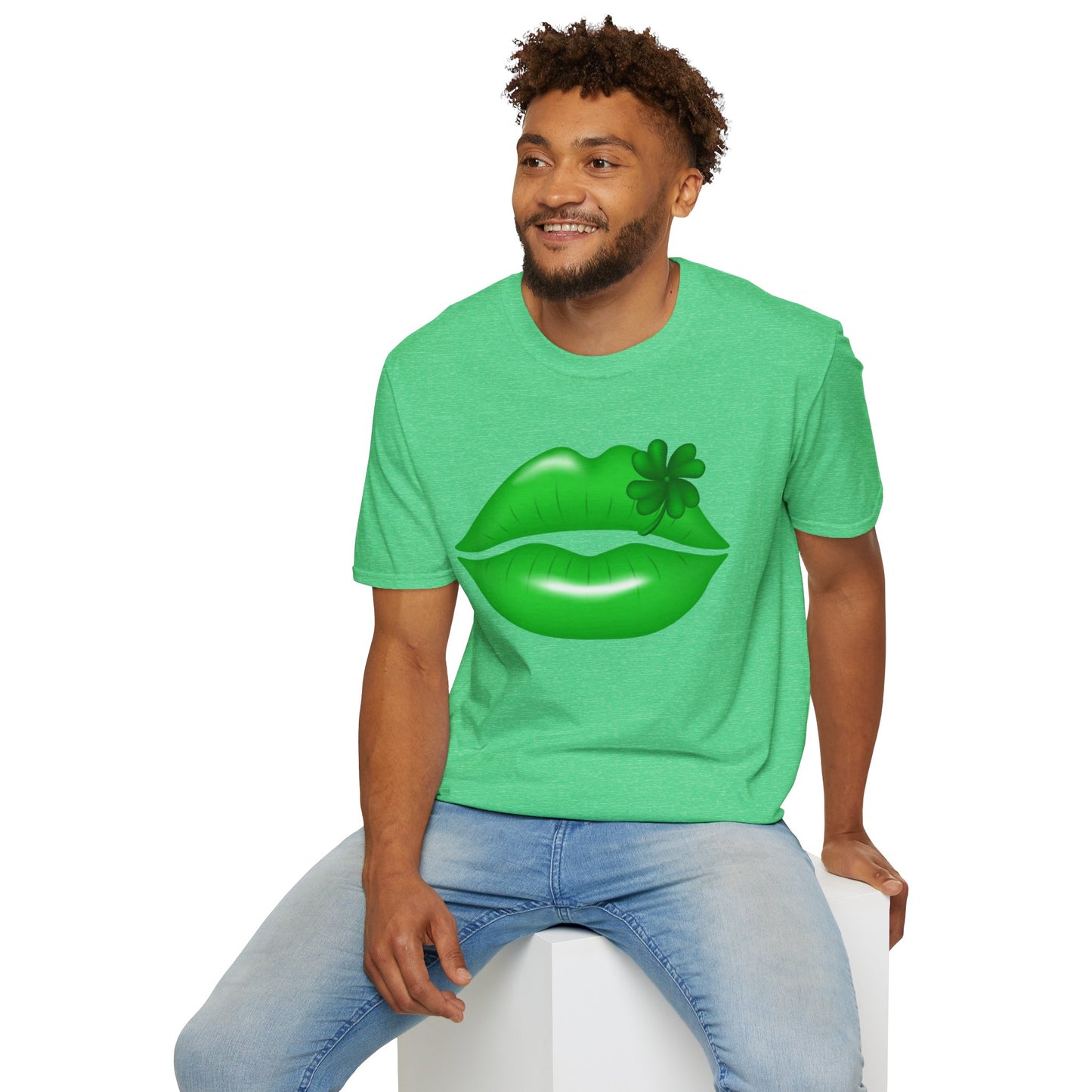Luck of the Irish Unisex Softstyle T-Shirt - Green Kiss & Shamrock Design
