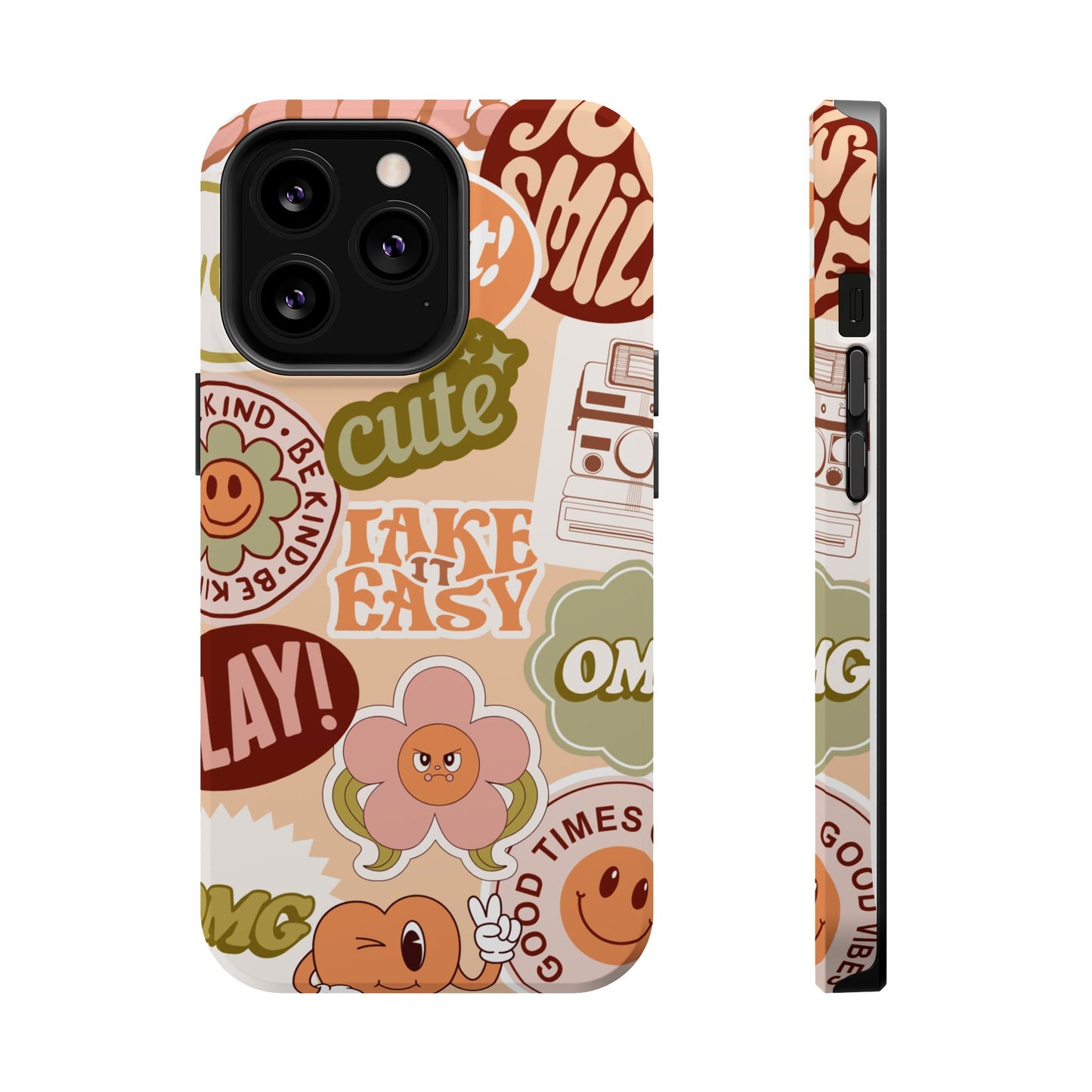Cute Retro, Positive Affirmation Sticker Phone Case, Funky Phone Cover, Vibrant Design, Ideal Gift for Teens