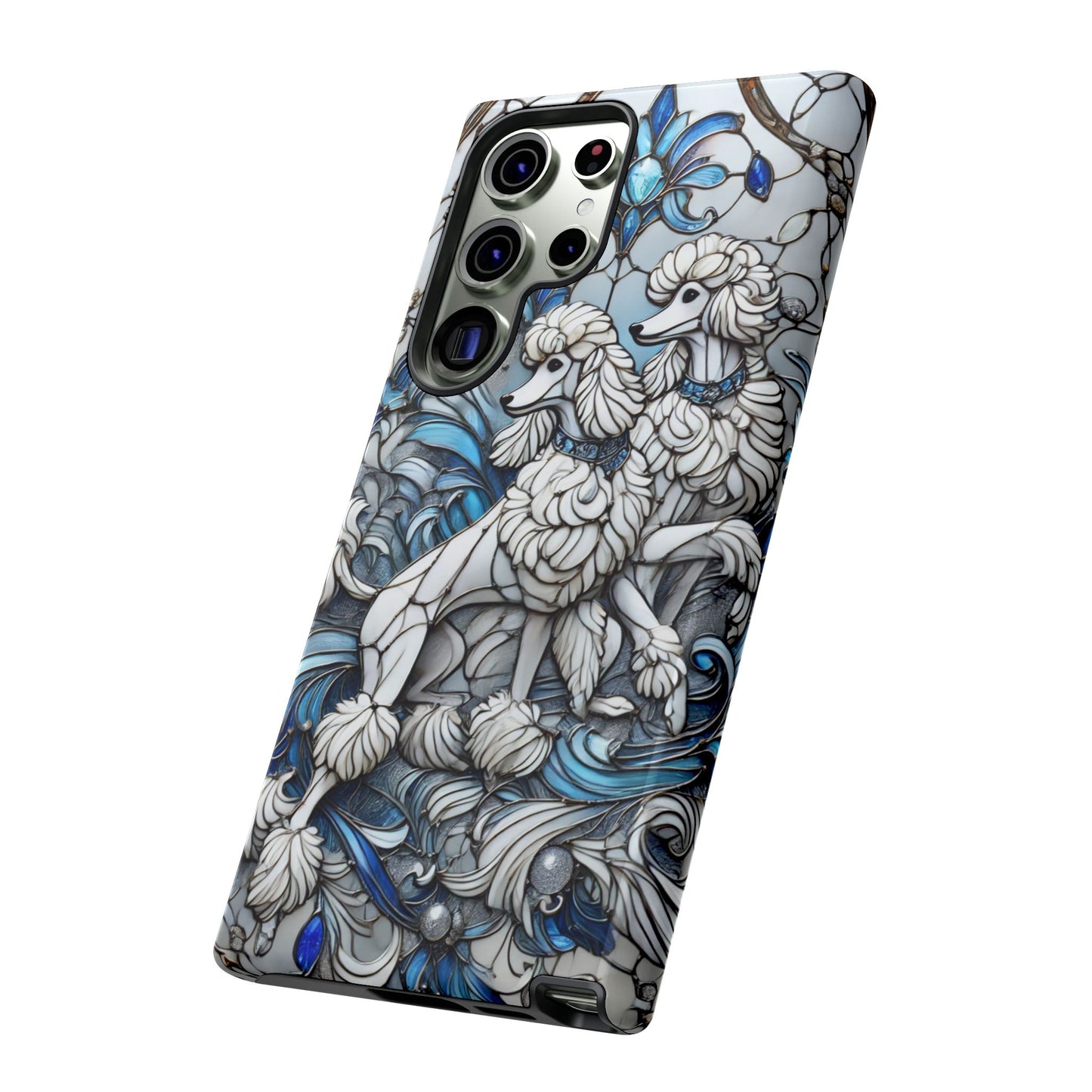 Phone Case - Elegant Blue and White Poodle Art for Samsung Phone