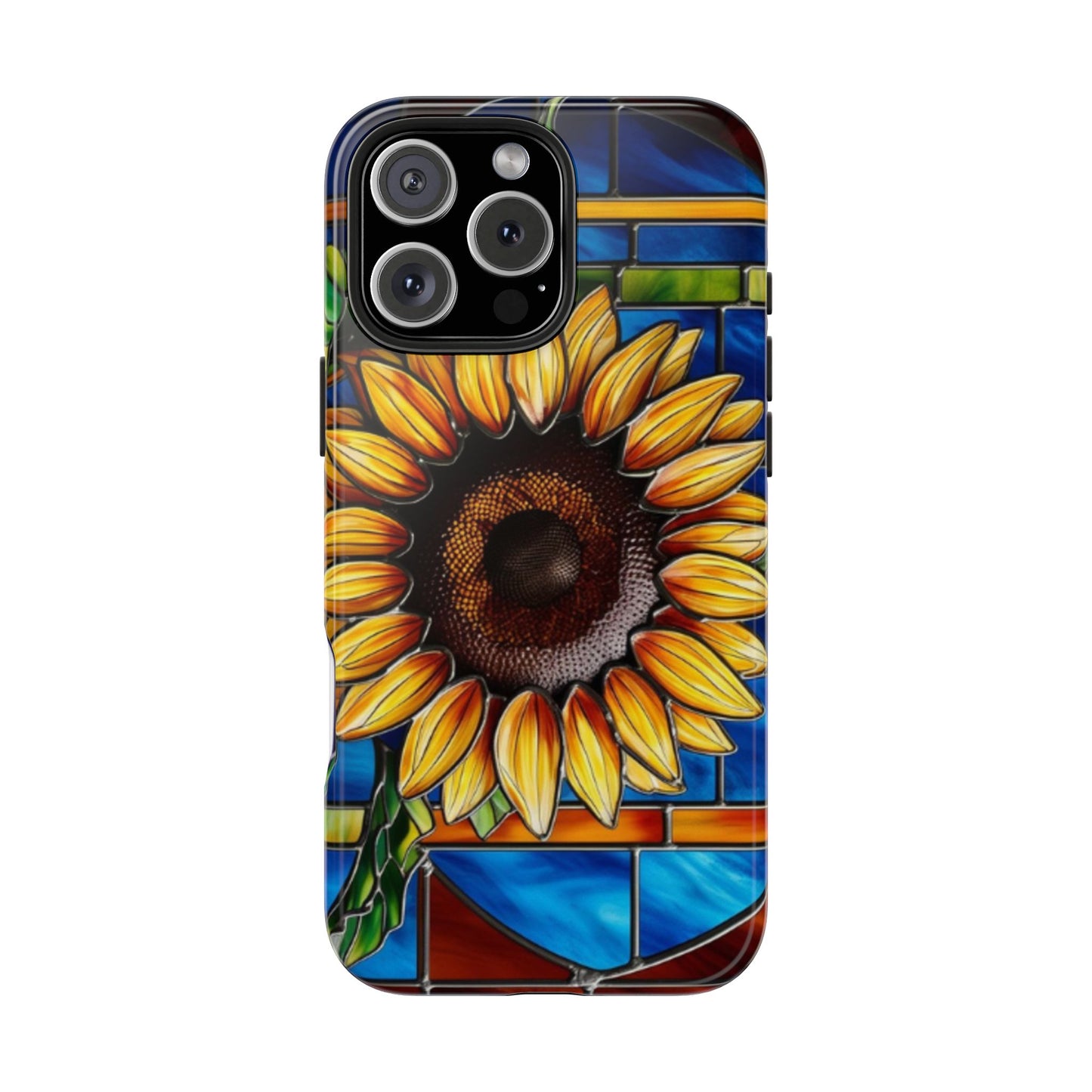 Vibrant Sunflower Tough Phone Case with Stained Glass Effect - Durable & Stylish Protection