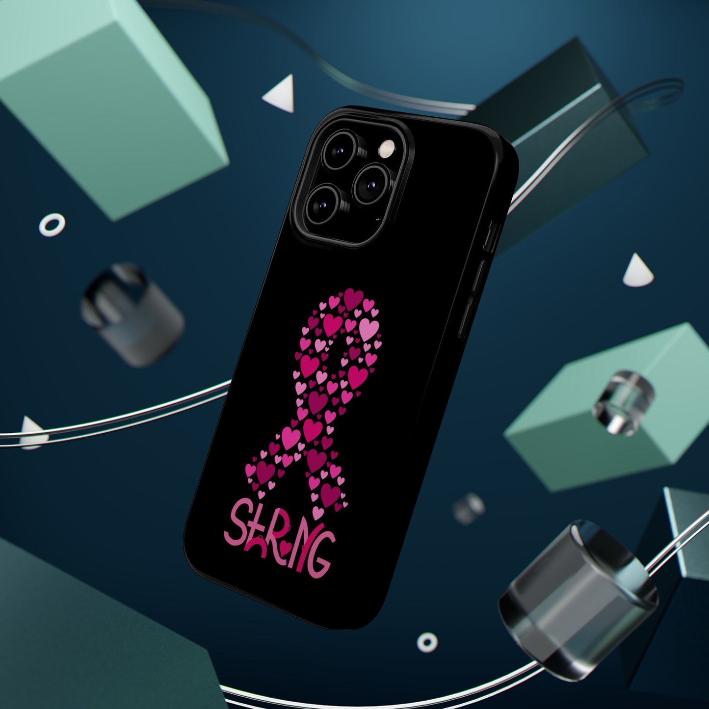 Pink Ribbon Magnetic Phone Case - Strong Heart Design, Cancer Awareness, Gift for Supporters for IPhone