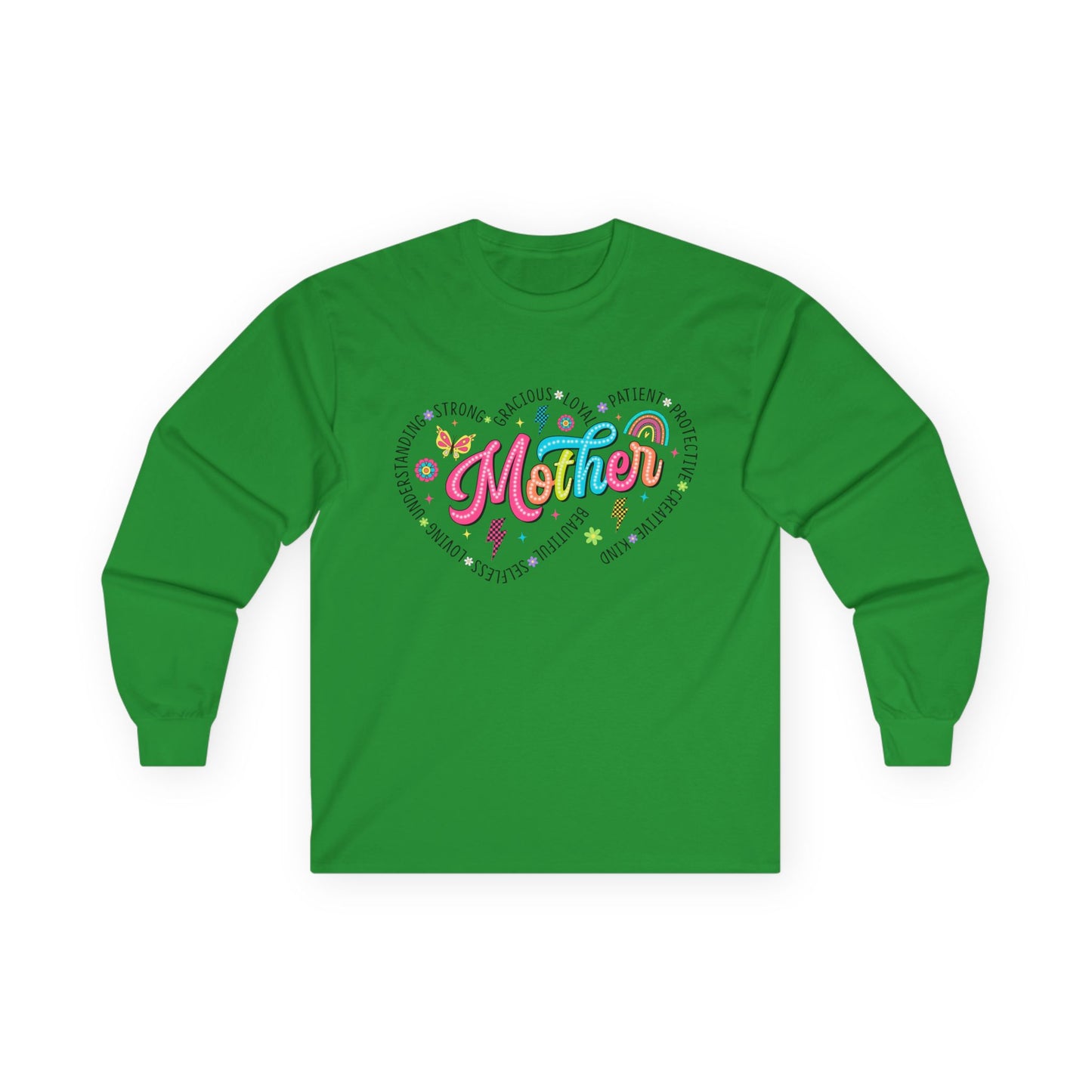 Colorful Mother Heart Words Silhouette Love Long Sleeve Tee
