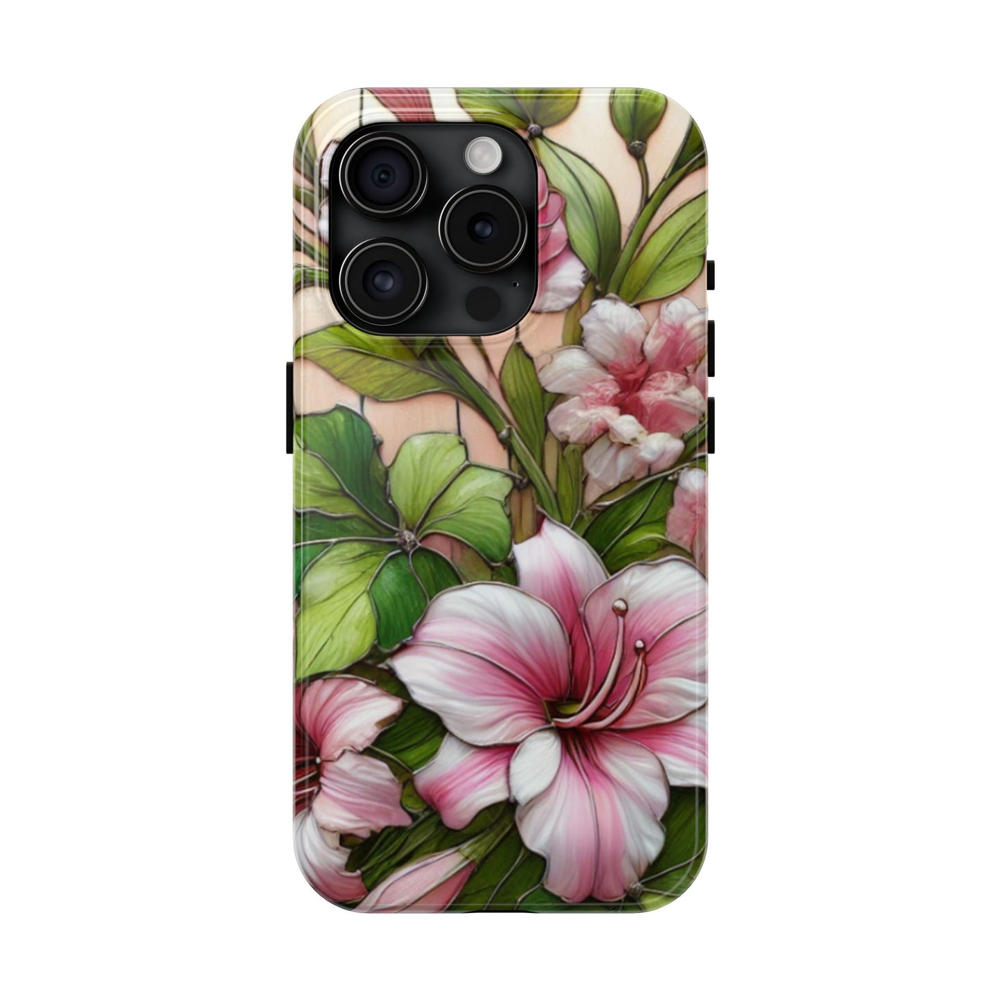 Floral Tough Phone Case - Durable Protection with Tropical Hibiscus Pink and Green Design