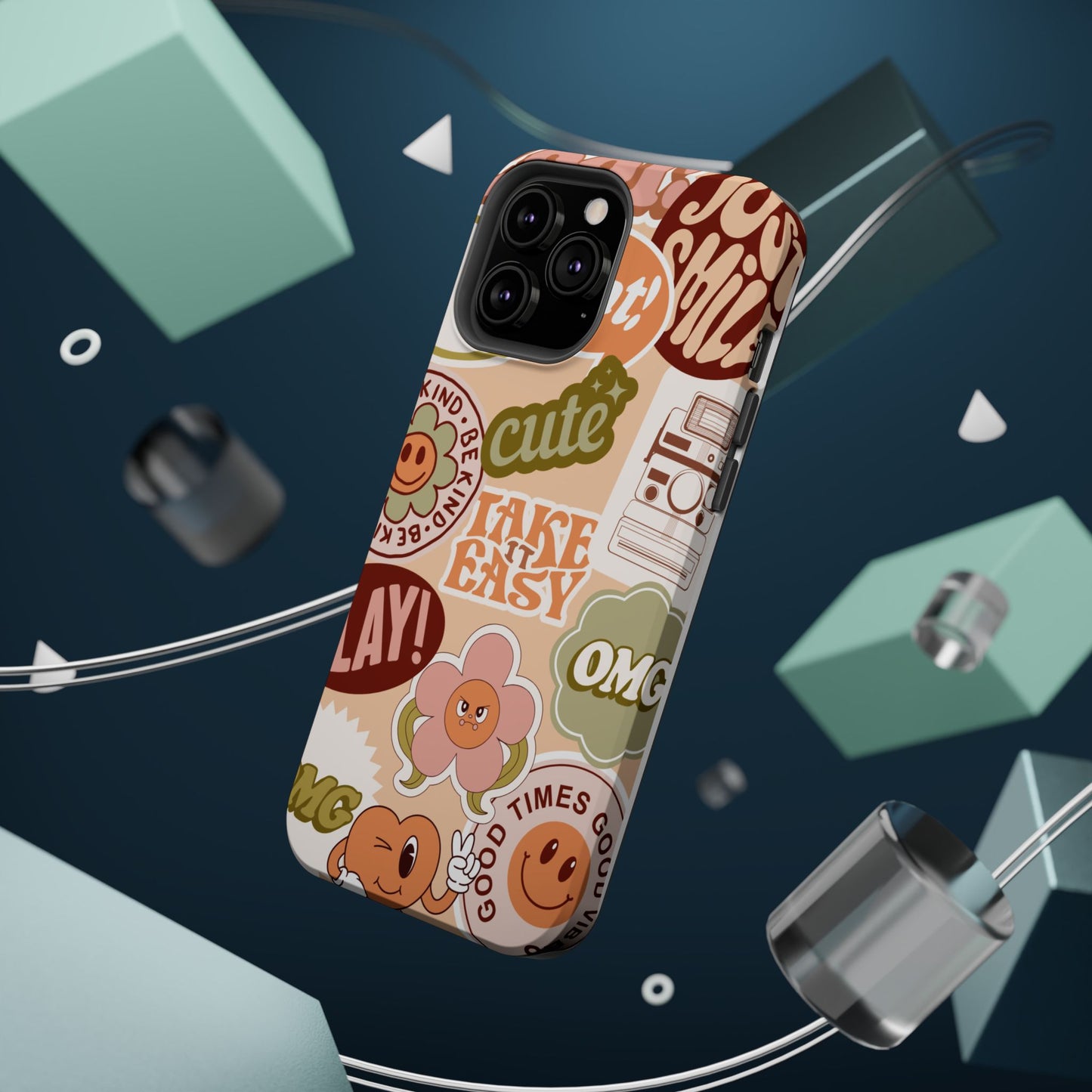 Cute Retro, Positive Affirmation Sticker Phone Case, Funky Phone Cover, Vibrant Design, Ideal Gift for Teens