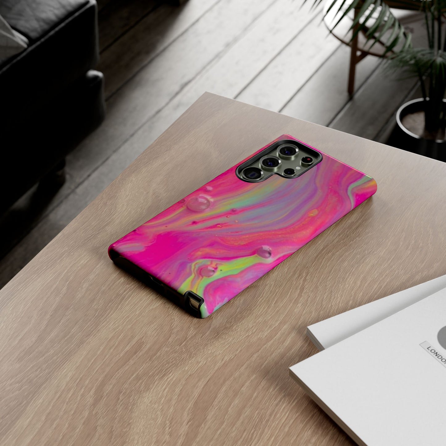 Pink Trendy Futuristic Tough Phone Case with Colorful Abstract Design for Samsung