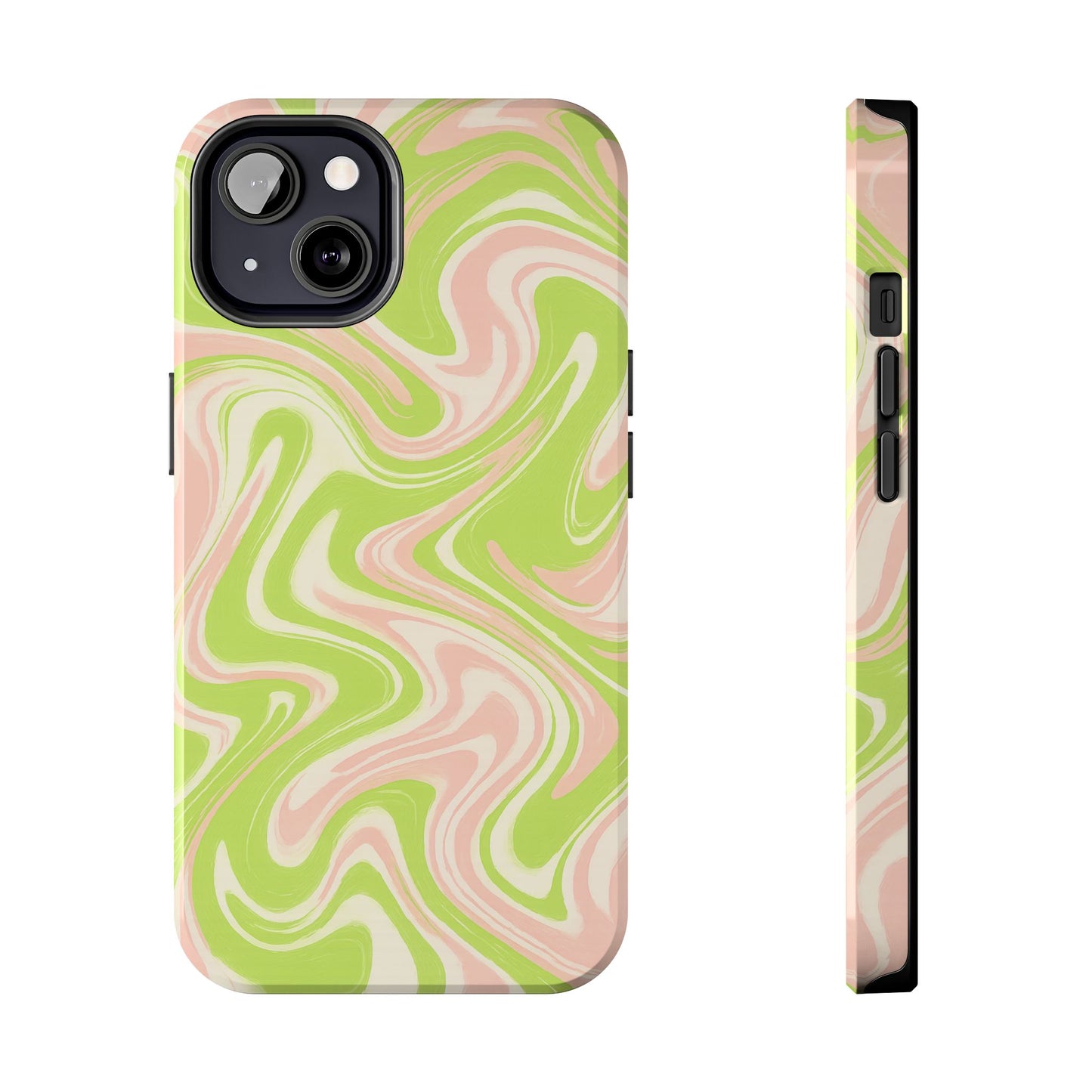 Pink & Green Stylish Tough Phone Case, Durable Protection, Gift for Friends, Colorful Marble Design