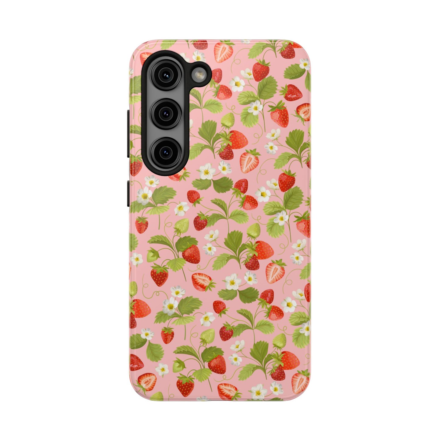 Strawberry Floral Tough Phone Case, Cute Phone Cover, Nature Lovers Gift, Summer Vibe, Durable Phone Protector, Trendy Tech Accessory
