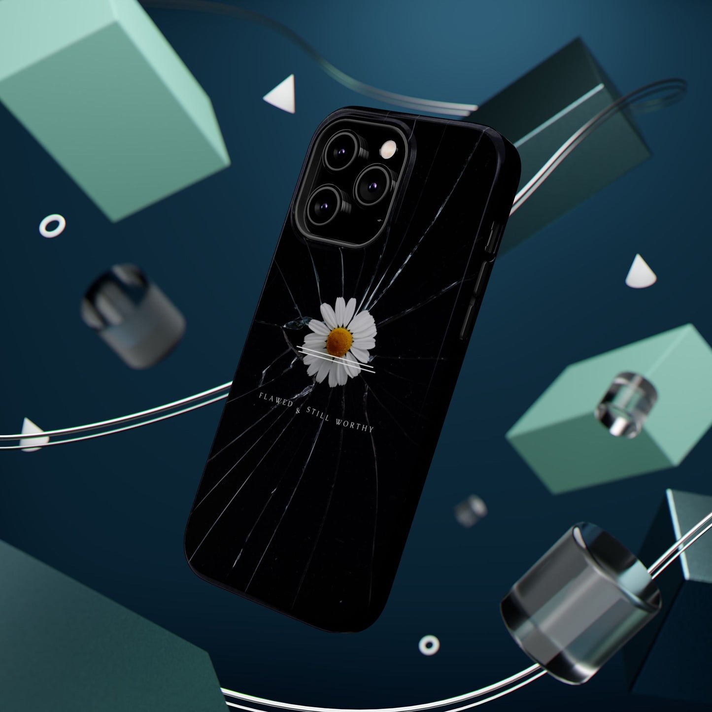 Flawed But Still Worthy Phone Case - Tough Cases, Inspirational Gift, Floral Design, Self-Love