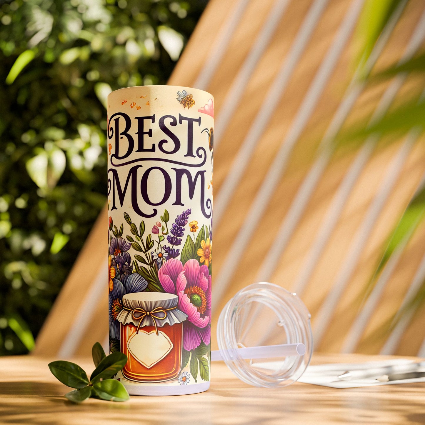 Best Mom Floral Skinny Tumbler with Straw – 20oz Insulated Drinkware for Mother's Day