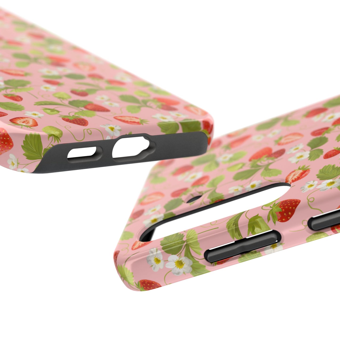 Strawberry Floral Tough Phone Case, Cute Phone Cover, Nature Lovers Gift, Summer Vibe, Durable Phone Protector, Trendy Tech Accessory