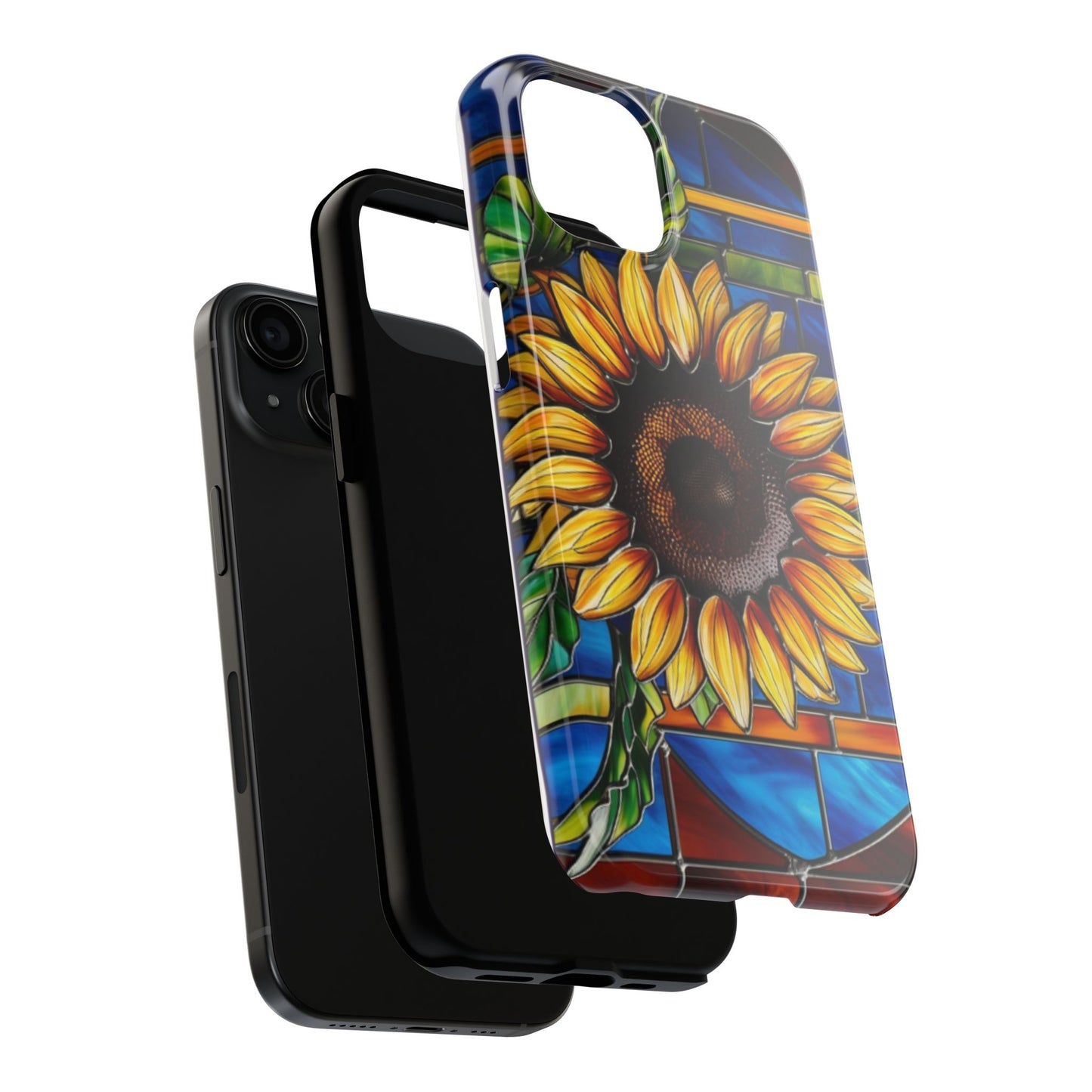 Vibrant Sunflower Tough Phone Case with Stained Glass Effect - Durable & Stylish Protection