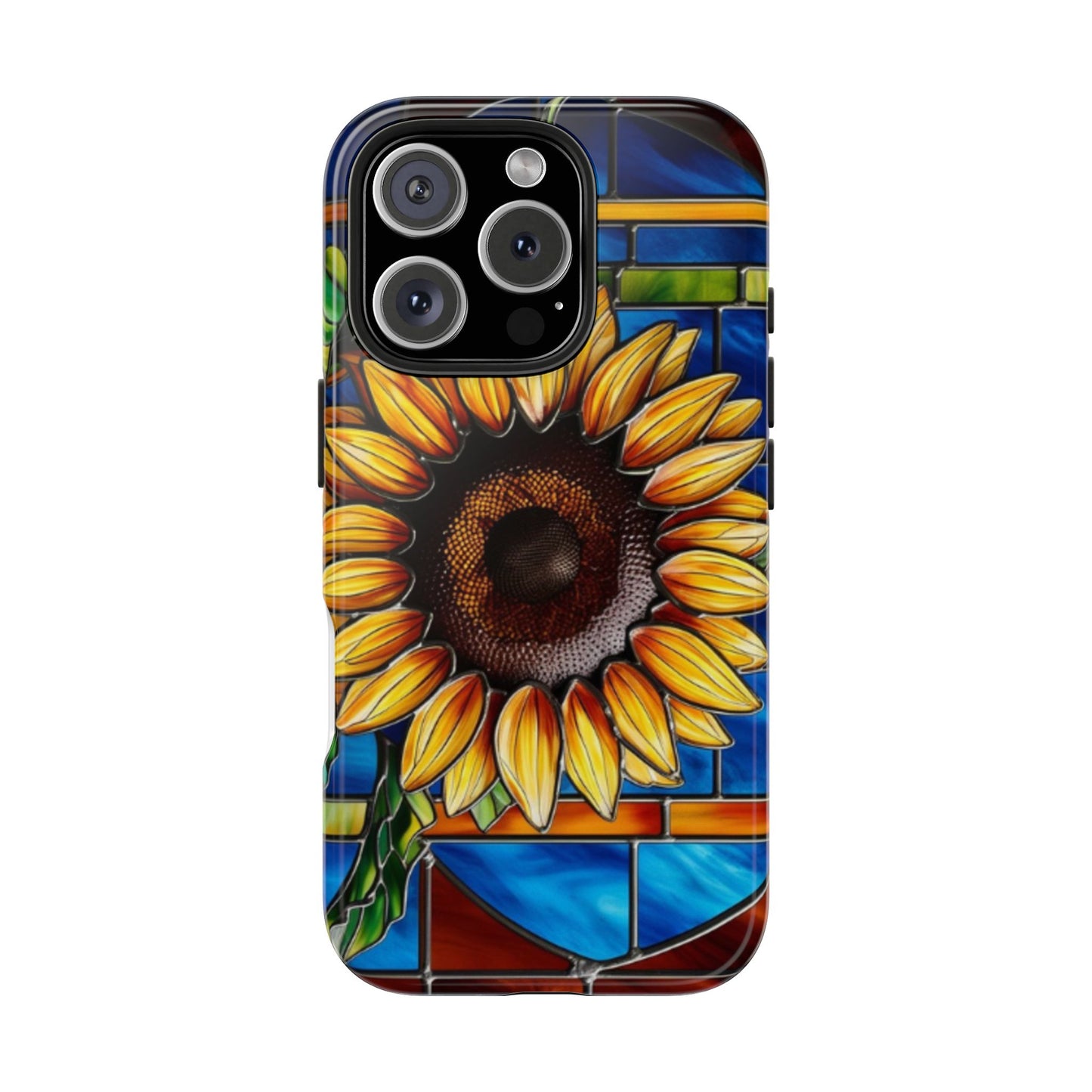 Vibrant Sunflower Tough Phone Case with Stained Glass Effect - Durable & Stylish Protection