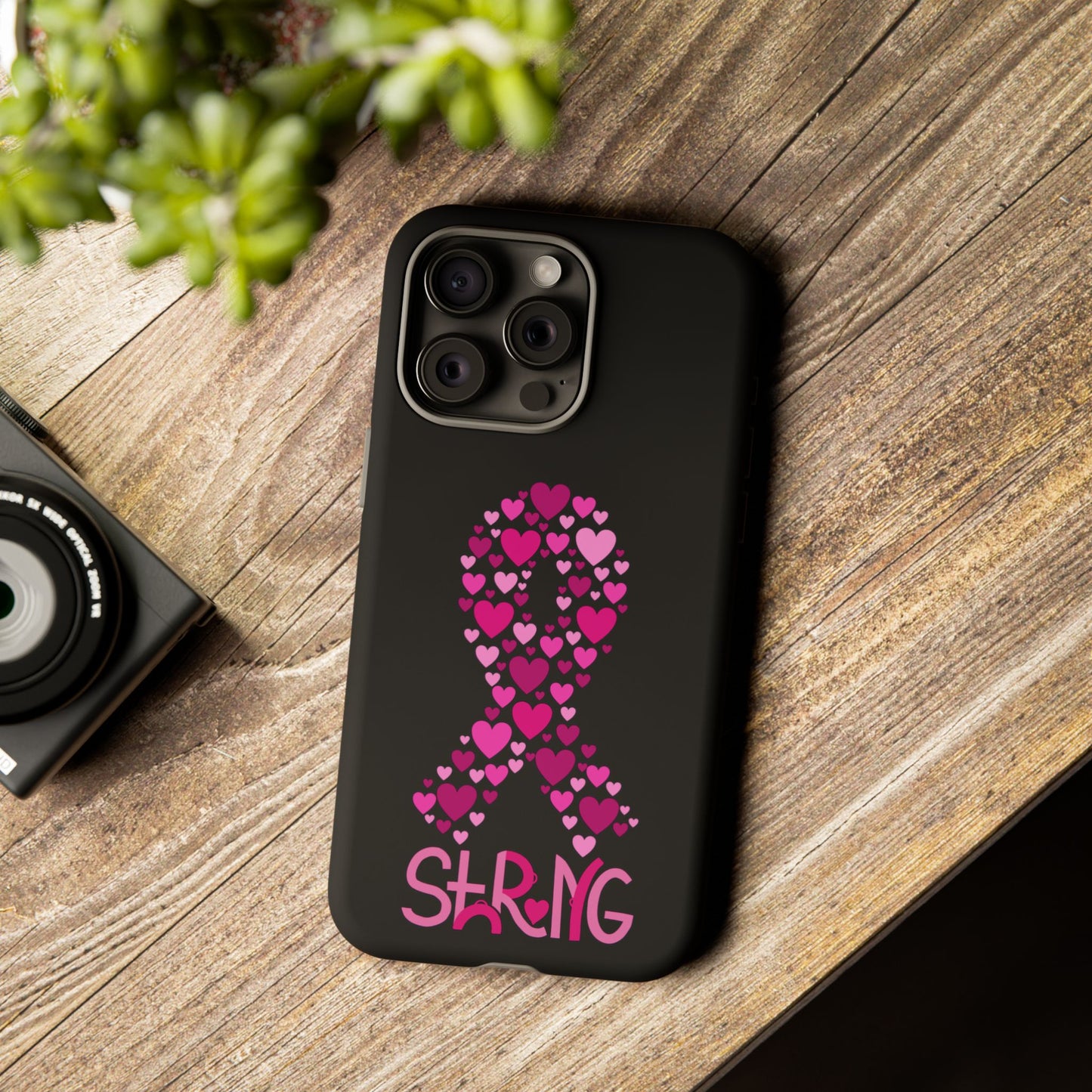 Pink Ribbon Phone Case - Strong Heart Design, Cancer Awareness, Gift for Supporters for IPhone