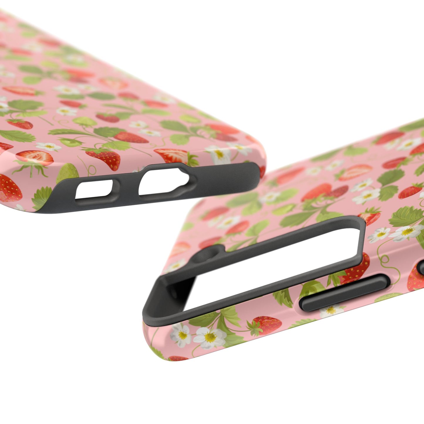 Strawberry Floral Tough Phone Case, Cute Phone Cover, Nature Lovers Gift, Summer Vibe, Durable Phone Protector, Trendy Tech Accessory