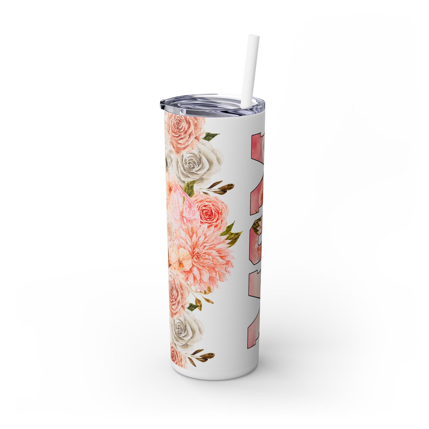 Floral MOM Skinny Tumbler with Straw - 20oz