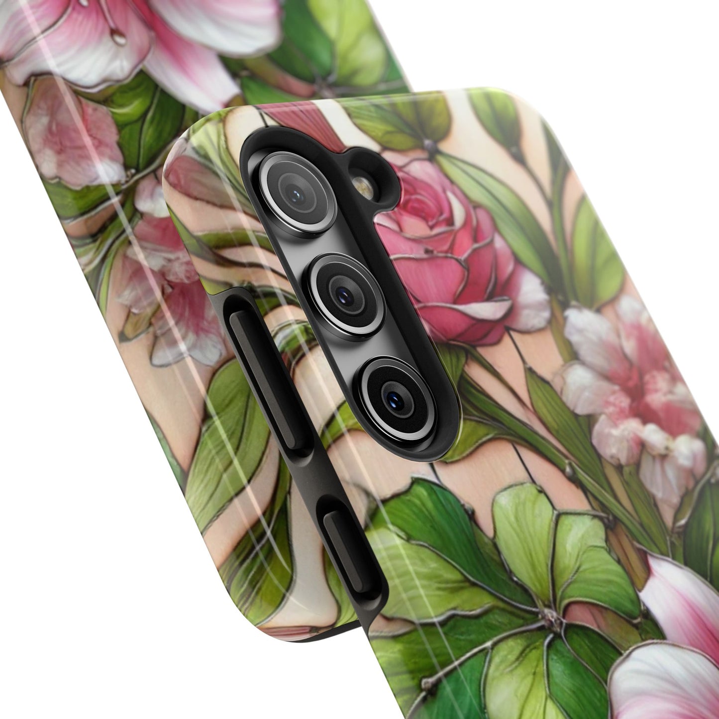 Floral Tough Phone Case - Durable Protection with Tropical Hibiscus Pink and Green Design