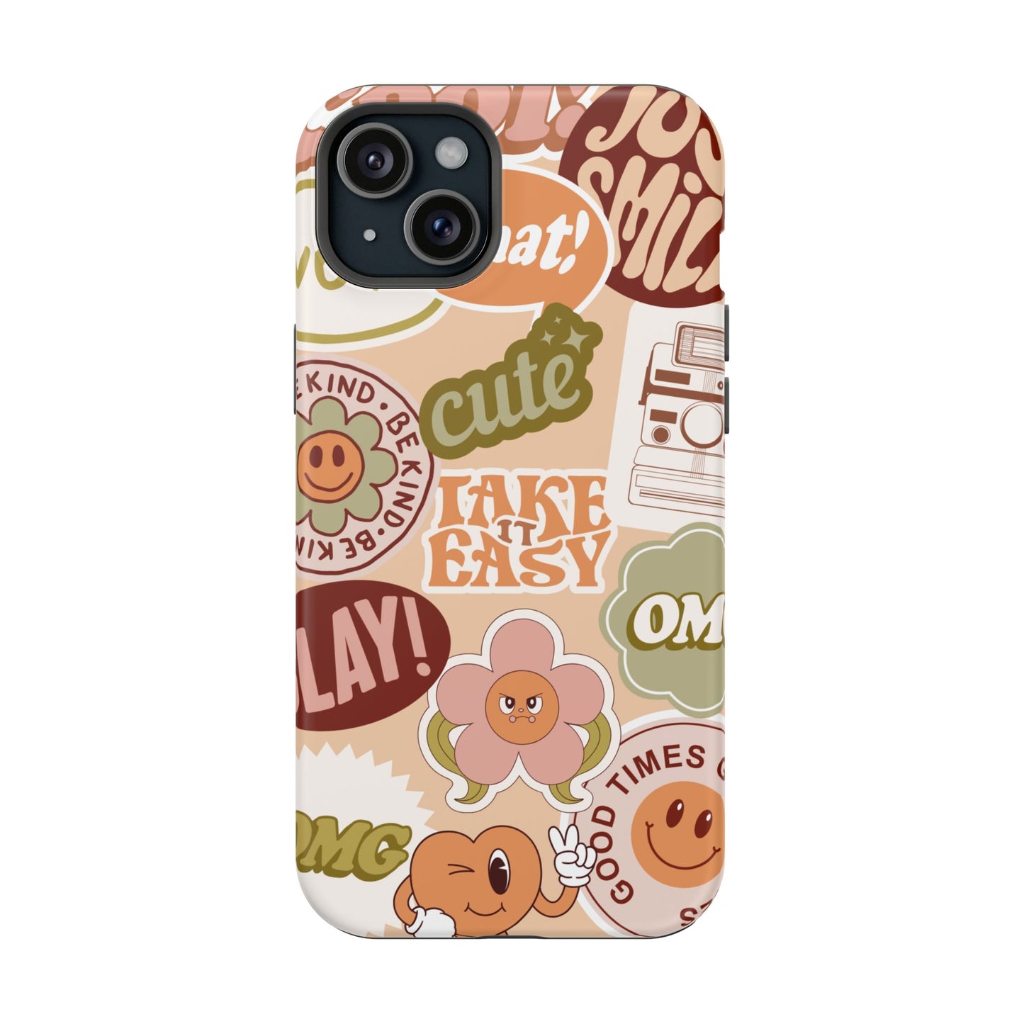 Cute Retro, Positive Affirmation Sticker Phone Case, Funky Phone Cover, Vibrant Design, Ideal Gift for Teens
