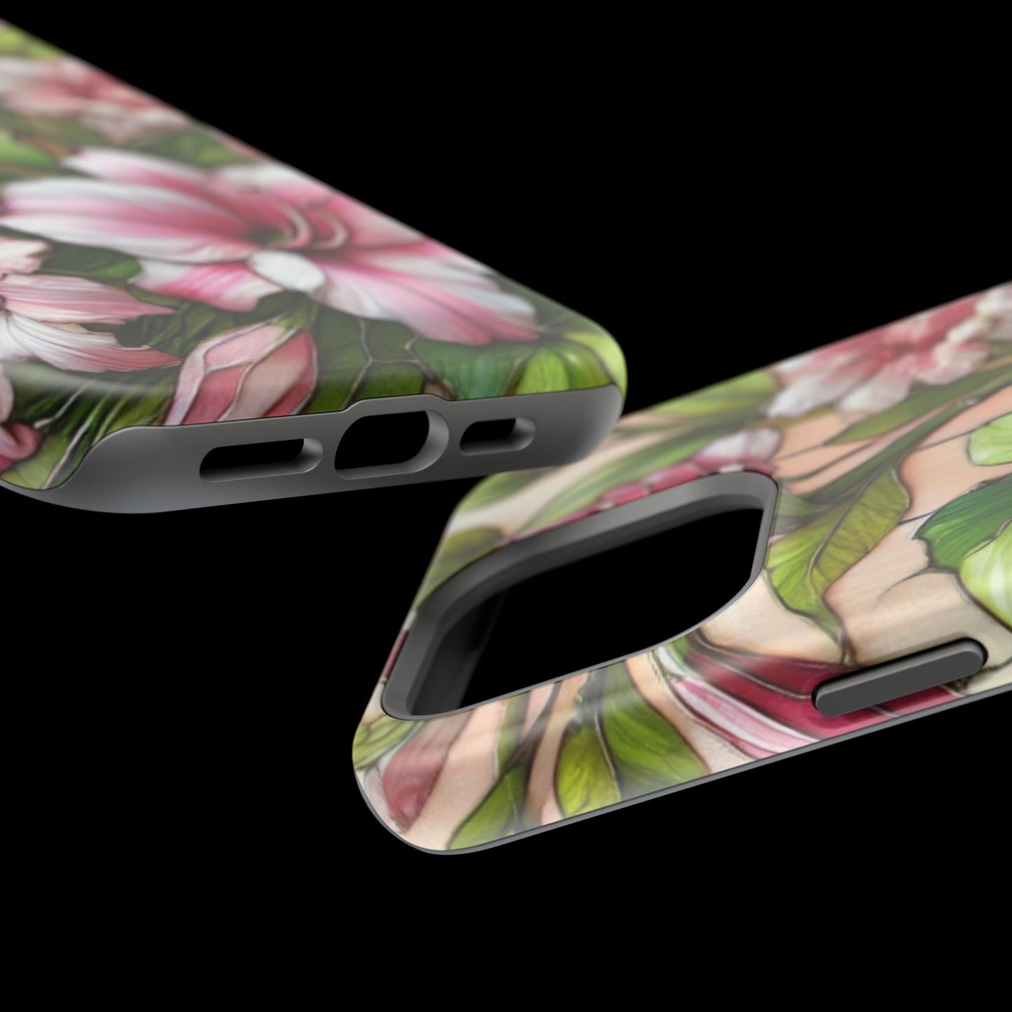 Elegant Pink & Green Floral MAGNETIC Tough Cases - Durable Phone Protection