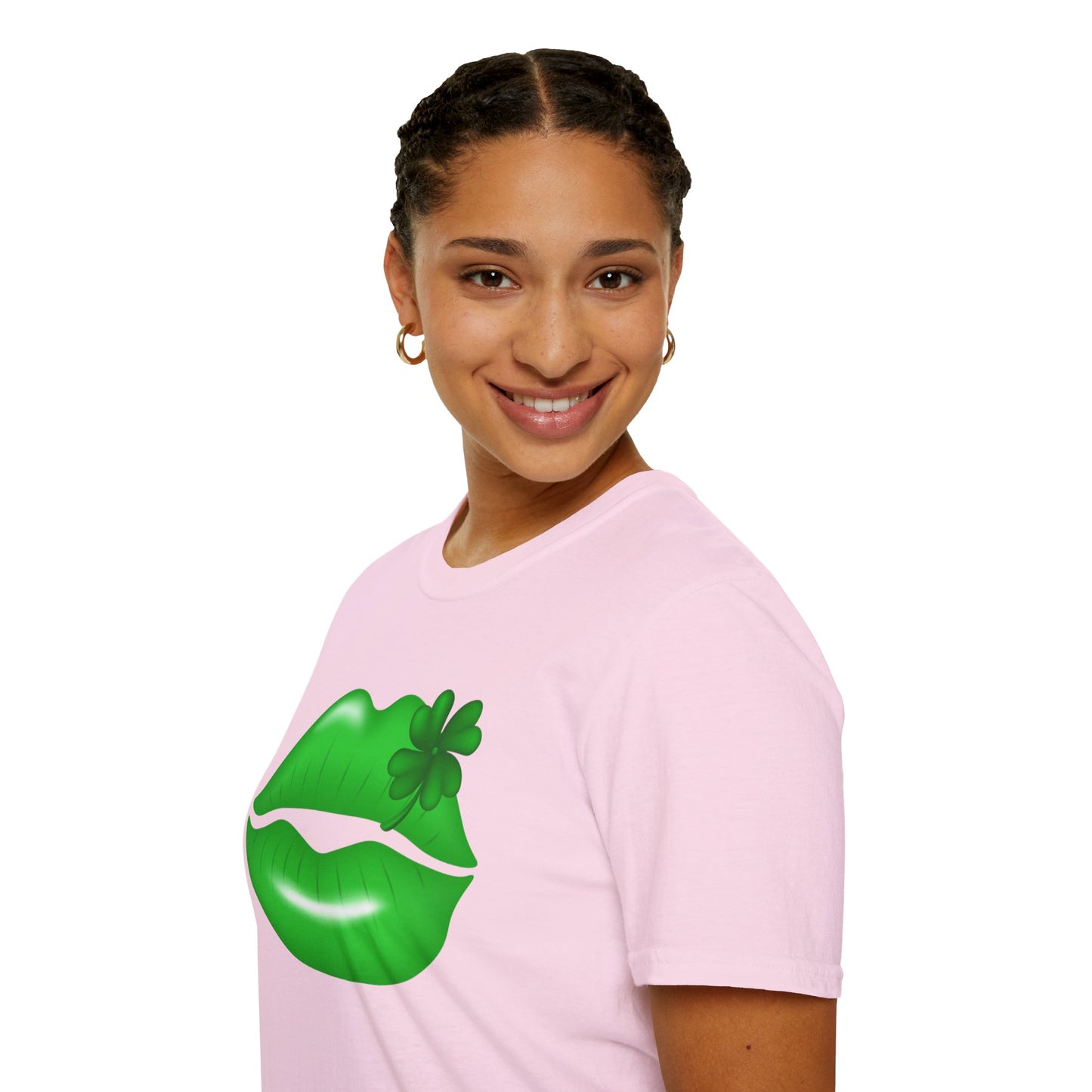 Luck of the Irish Unisex Softstyle T-Shirt - Green Kiss & Shamrock Design