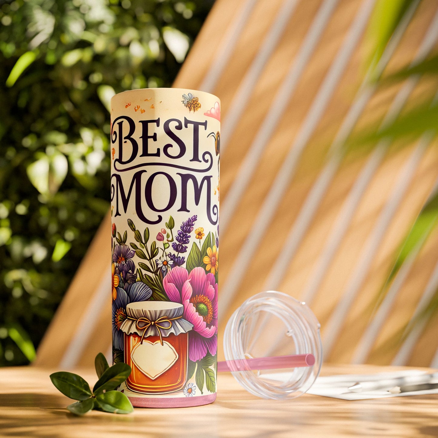 Best Mom Floral Skinny Tumbler with Straw – 20oz Insulated Drinkware for Mother's Day